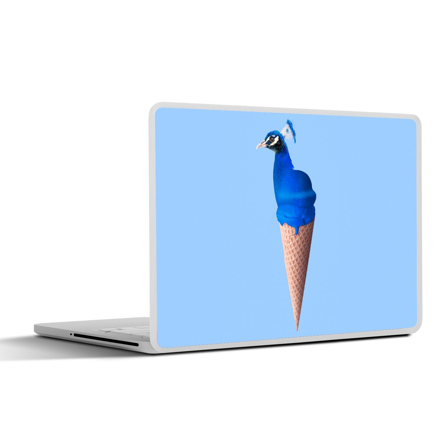 MuchoWow Laptop-Aufkleber Pfau - Eistüte - Eiscreme - Blau - Vogel, (1tlg), Laptop Folien Cover, Aufkleber, Sticker, Schutz vor Kratzern, 25x18 cm