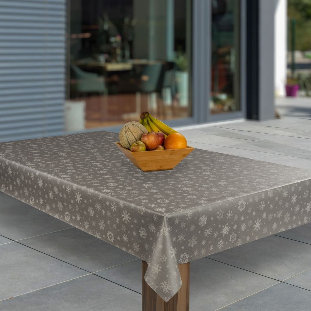 laro Tischdecke Wachstuch-Tischdecken Abwaschbar Schneeflocken Silber Weiß günstig online kaufen