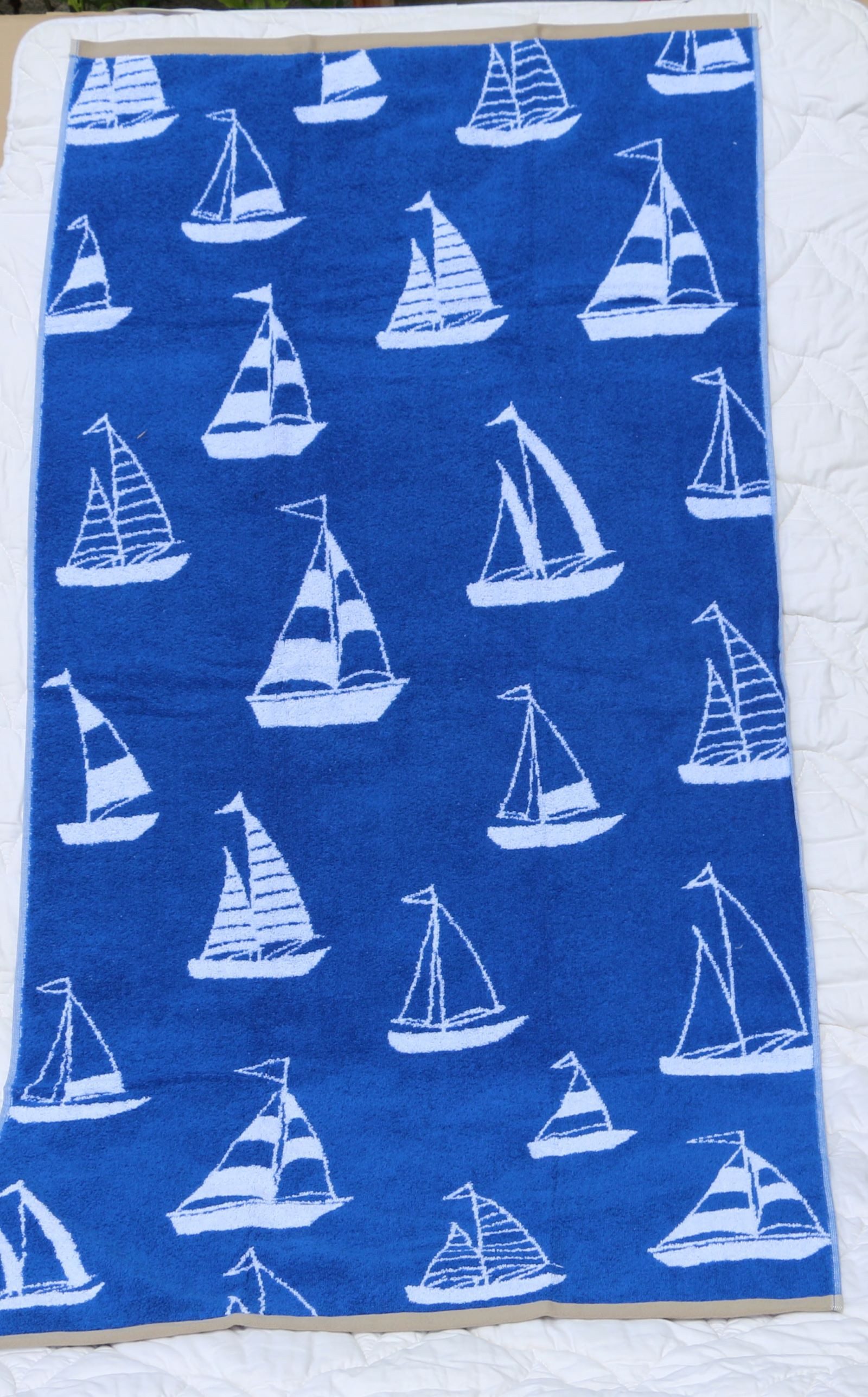 Sympathica Strandtuch Sympathica Family Strandtuch Liegetuch 75x150 cm Segelboote blau weiß, Baumwolle (1-St), kuschelweich