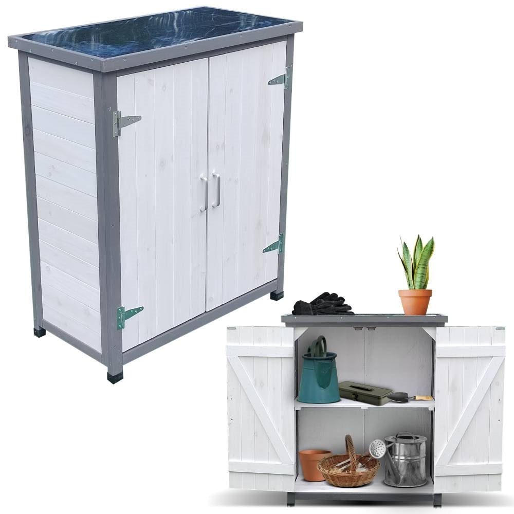Melko Garten-Geräteschrank Geräteschrank Gartenschuppen Gartenschrank Aufbewahrungsschrank, BxT: 75x40 cm, Dezente Panel-Optik in modernem weiß/grau