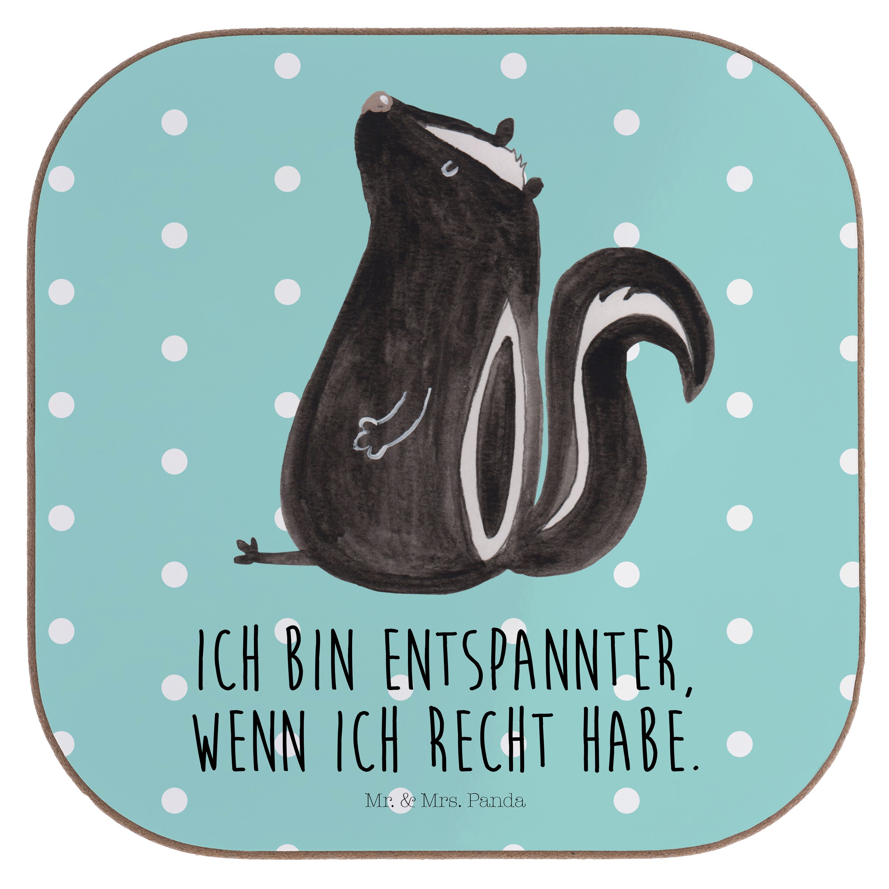 Mr. & Mrs. Panda Getränkeuntersetzer Stinktier sitzend - Türkis Pastell - Geschenk, Spruch, Büro, Bierdeck, 1-tlg.