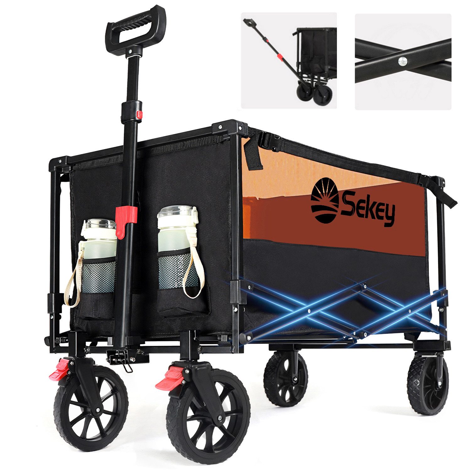 Sekey Bollerwagen 160L 150KG Bollerwagen Faltbar Handwagen mit Bremsen Camping Einkaufen, Klappbar Transportwagen Geländetauglich Gartenwagen