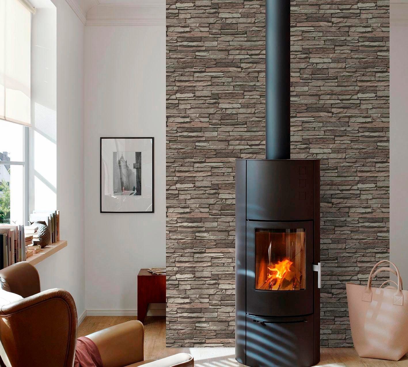 walls Edition, Vliestapete of Best 2nd Wood`n Tapete Stone Steinoptik, living Modern Stein dunkelbraun