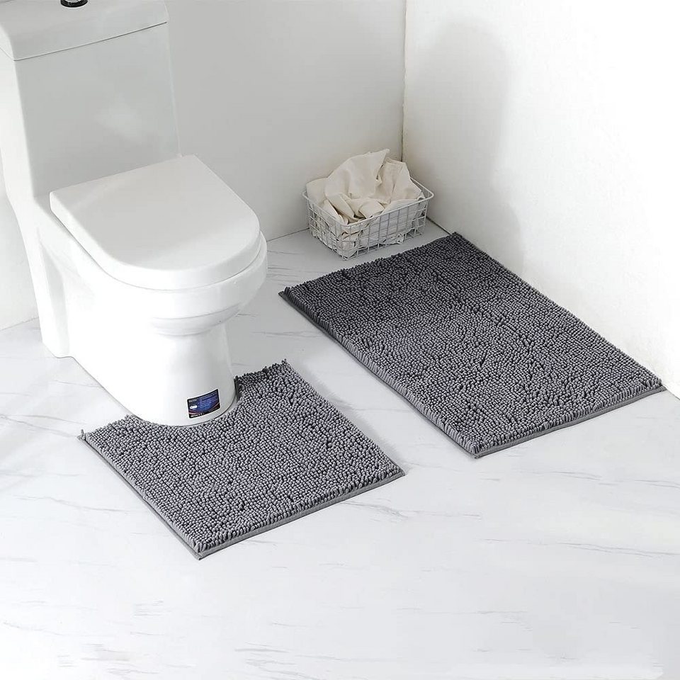 3Teilig Badgarnitur Badezimmer Matte Set Dusch Bade Matte Vorleger Teppich WC 