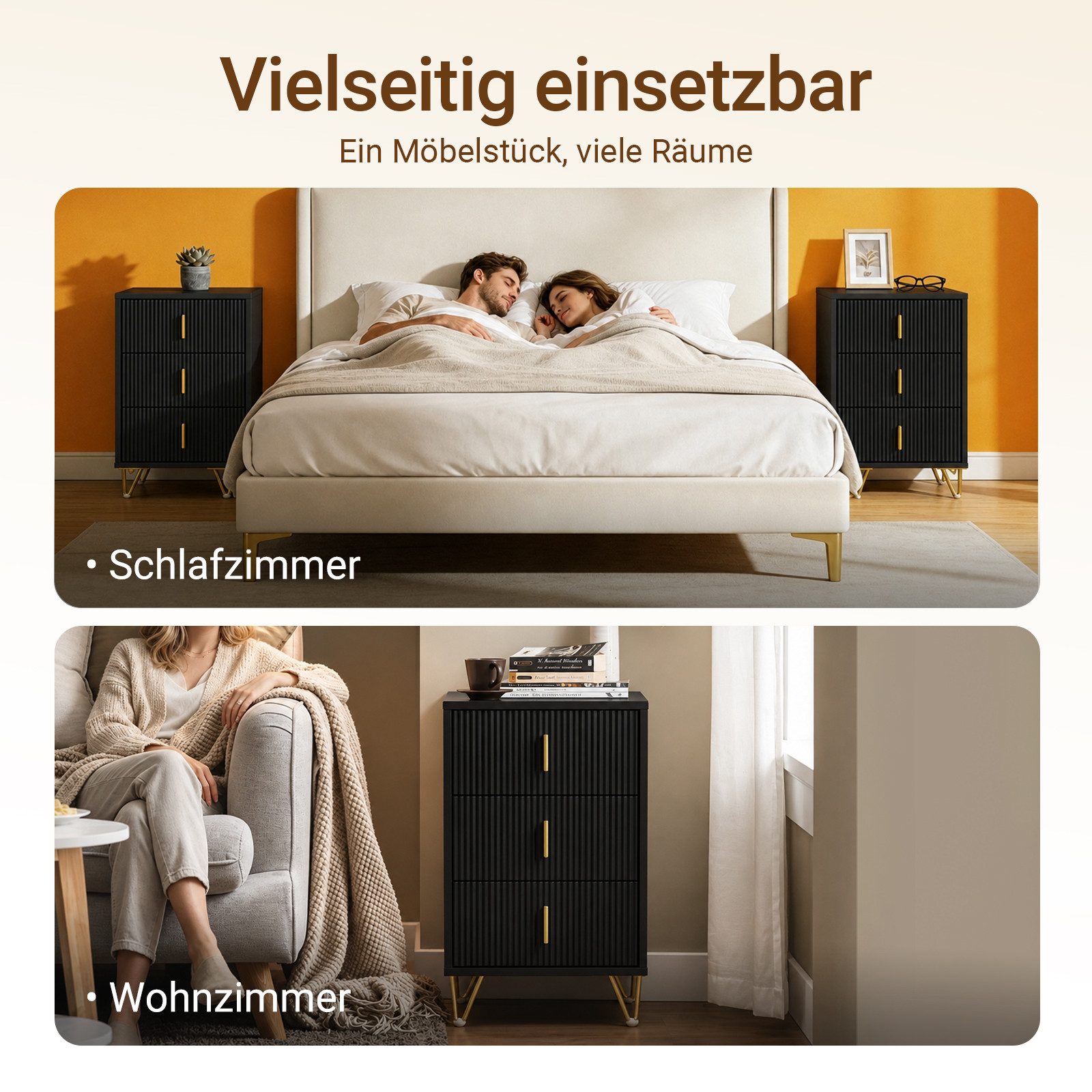 SoBuy Nachttisch FBT115-L, Nachtschrank, schmaler Schrank mit 3 Schubladen, Kommode, Beistelltisch für Schlafzimmer und Wohnzimmer, ideal für kleine Räume – Bild 5 von 5