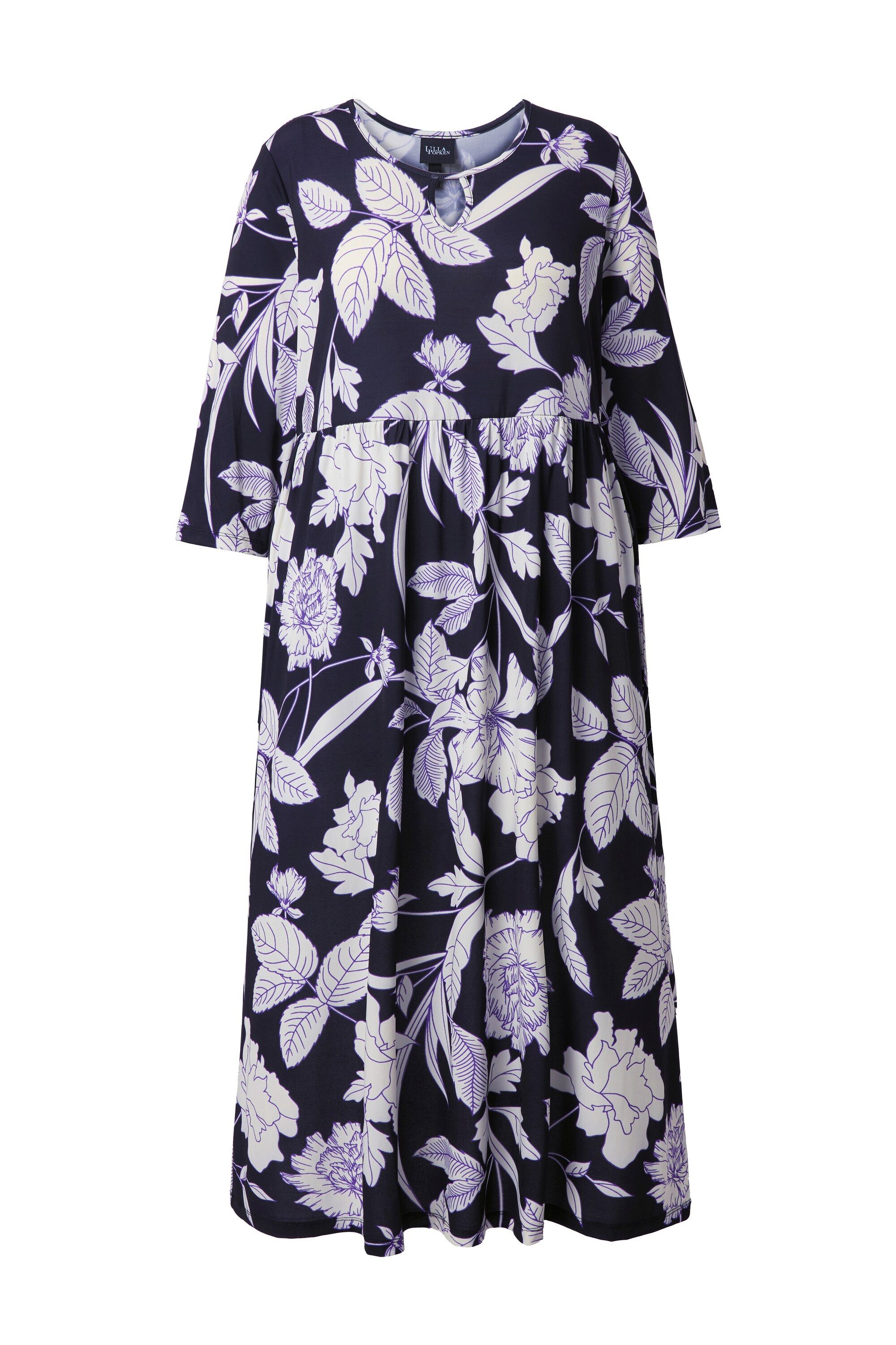 Ulla Popken Maxikleid Maxikleid Blüten A-Linie Rundhals 3/4-Arm günstig online kaufen