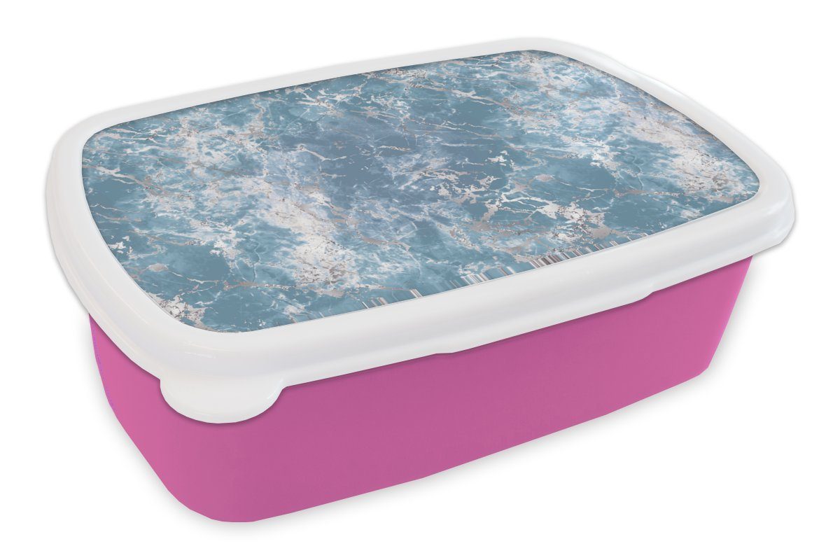 MuchoWow Lunchbox Marmor - Silber - Luxus - Design, Kunststoff, (2-tlg), Brotbox für Erwachsene, Brotdose Kinder, Snackbox, Mädchen, Kunststoff rosa