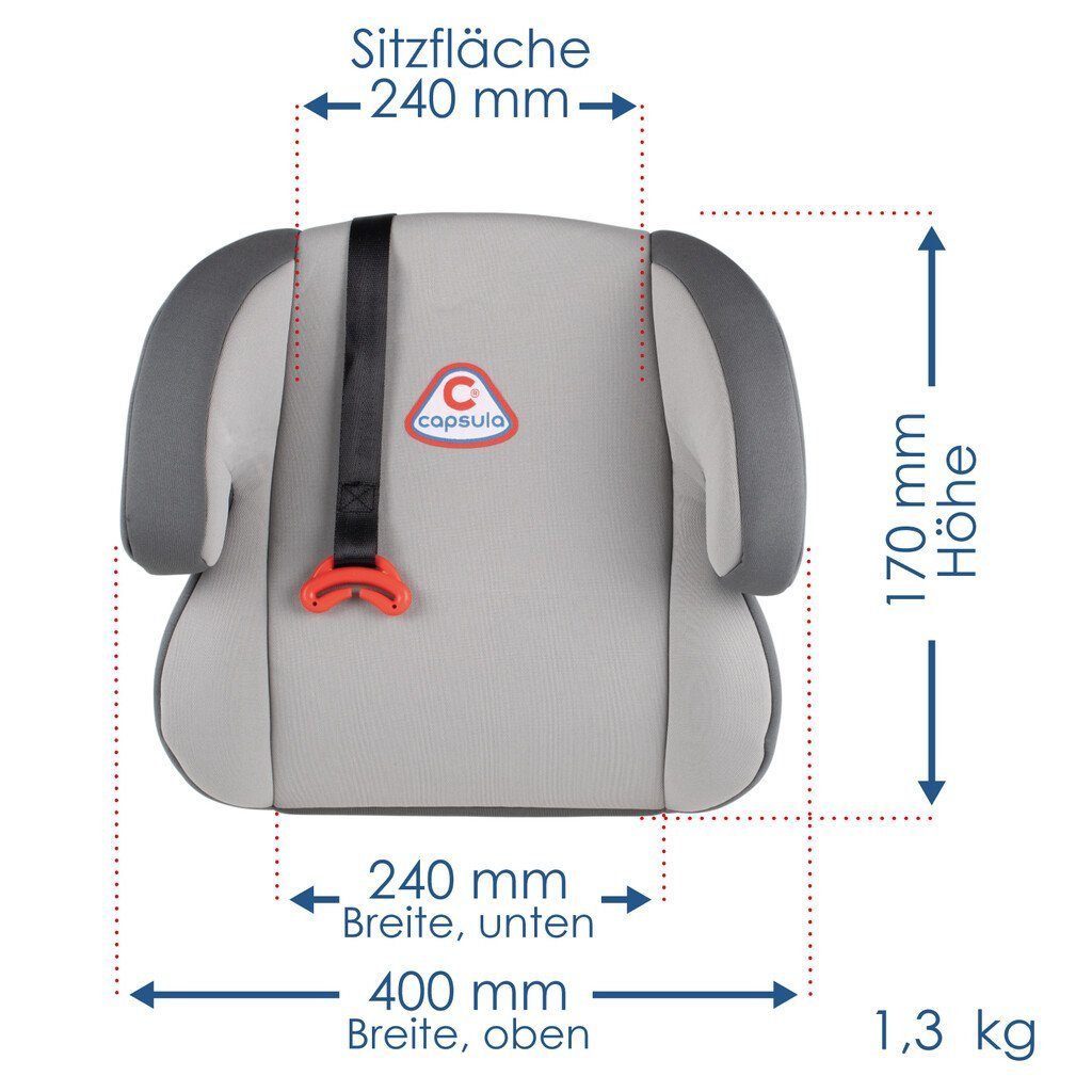 Gurtführung Kindersitzerhöhung mit Autokindersitz grau Sitzerhöhung capsula® (15-36kg)