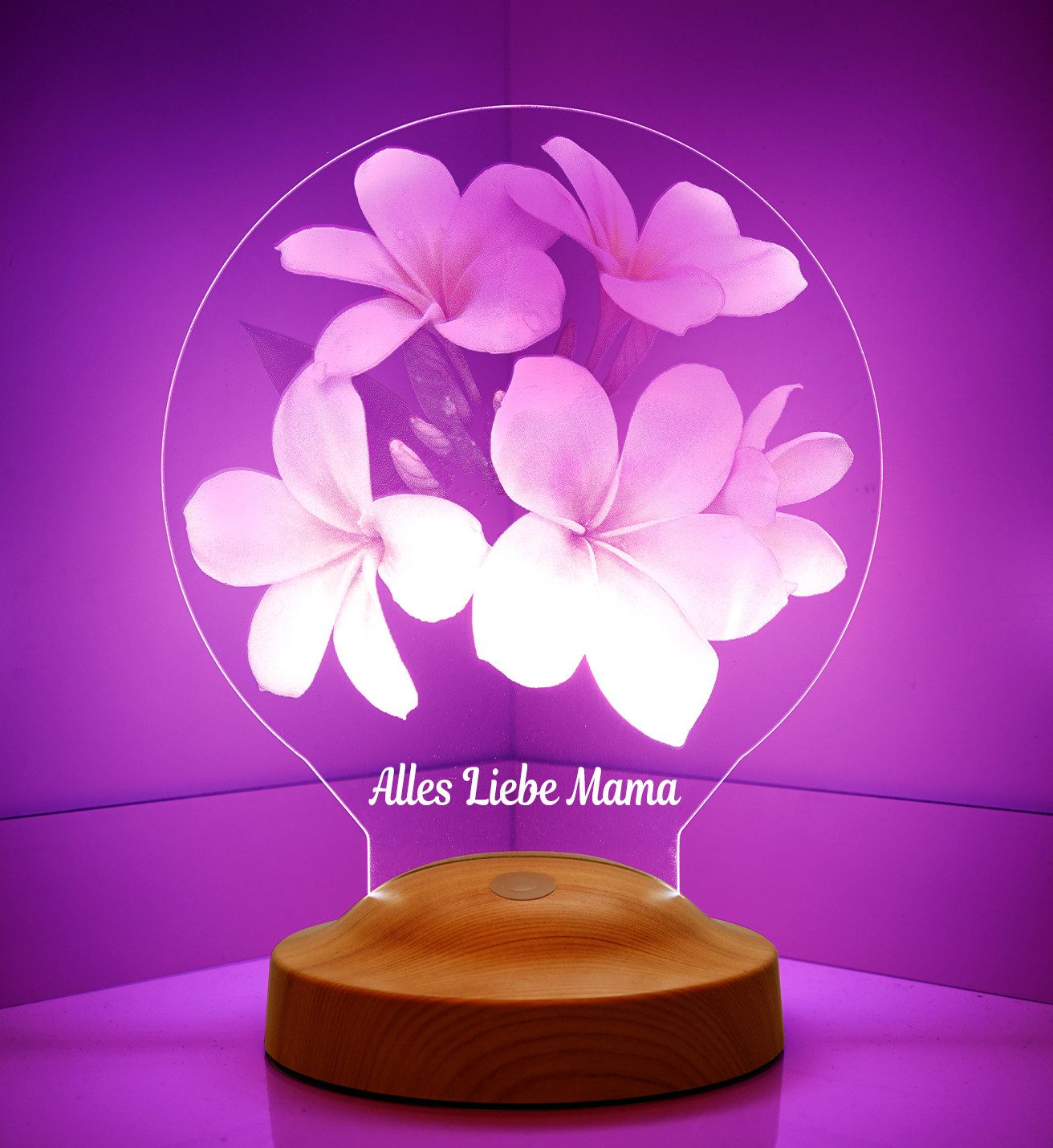 Geschenkelampe LED Nachttischlampe Plumeria Blumen Personalisierte Geschenke für Mama, Leuchte 7 Farben fest integriert, Geschenk für Muttertag, beste Mama der Welt, Mama, Frau, Oma, Mom