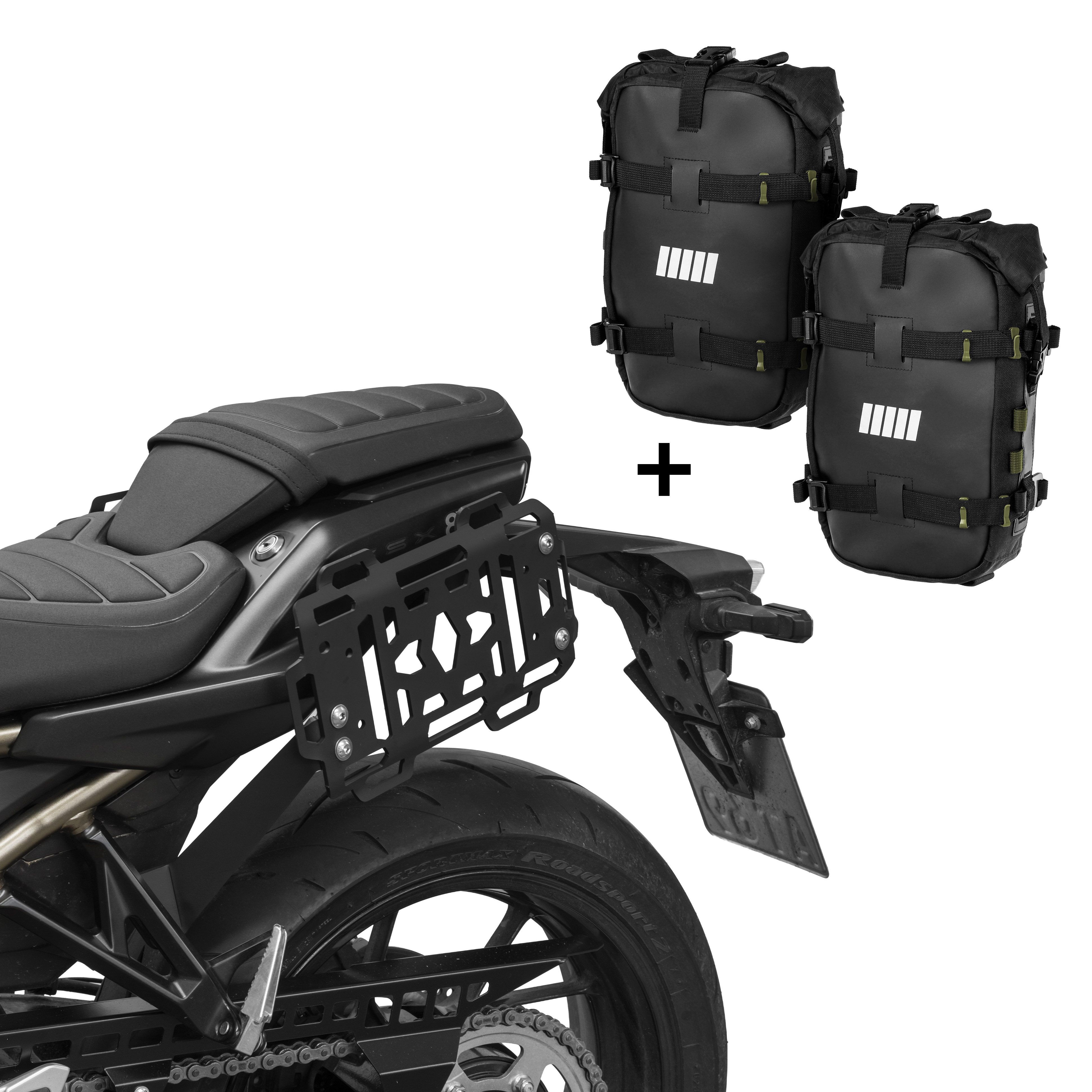 ZIEGER Fahrrad-Gepäckträger Gepäckset 2×Bumberbag S + ZIEGER Seitenträger passend für Suzuki GSX8T