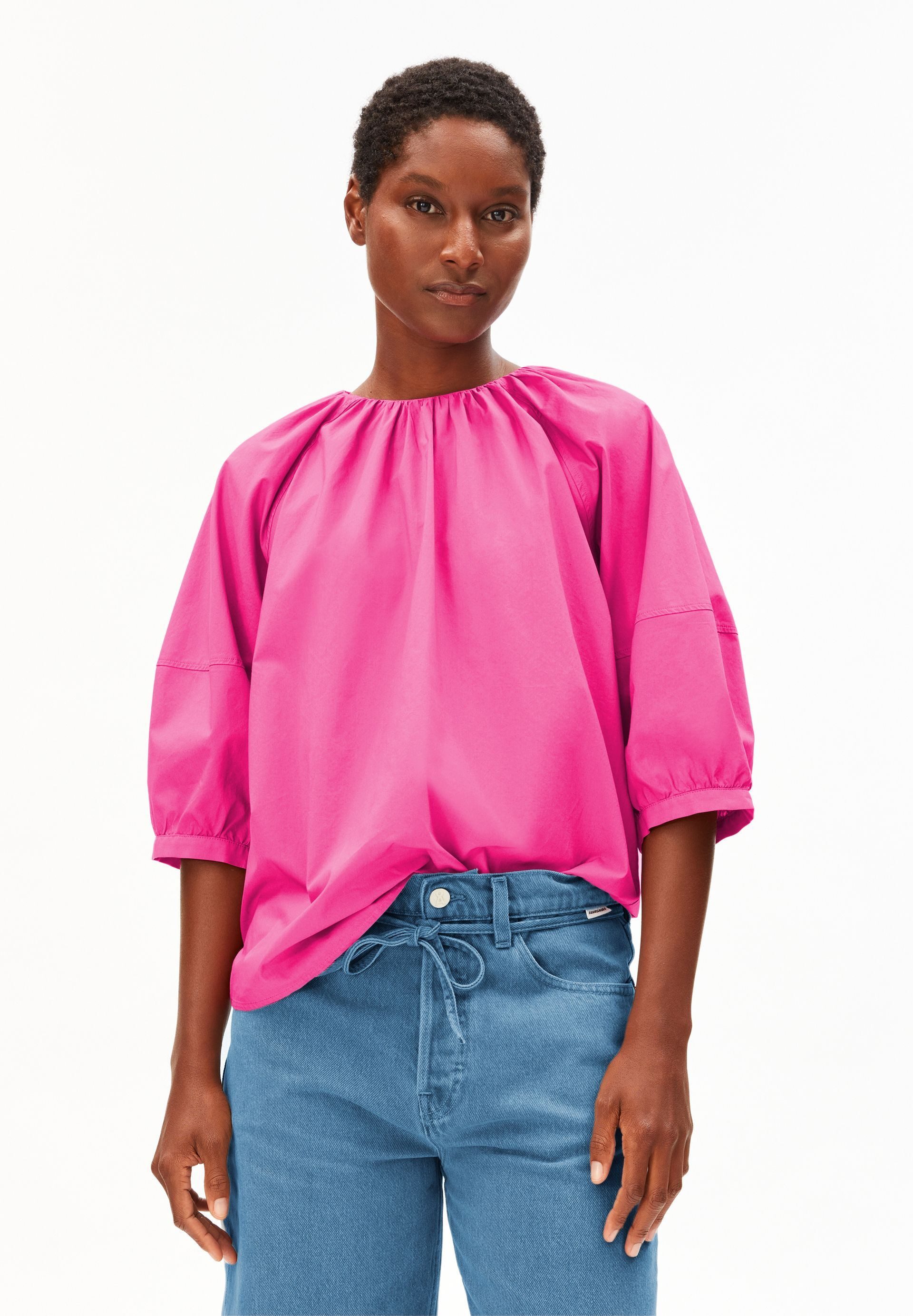 Armedangels Kurzarmbluse POPLIN BALLOON 100% Bio-Baumwolle Loose Fit günstig online kaufen