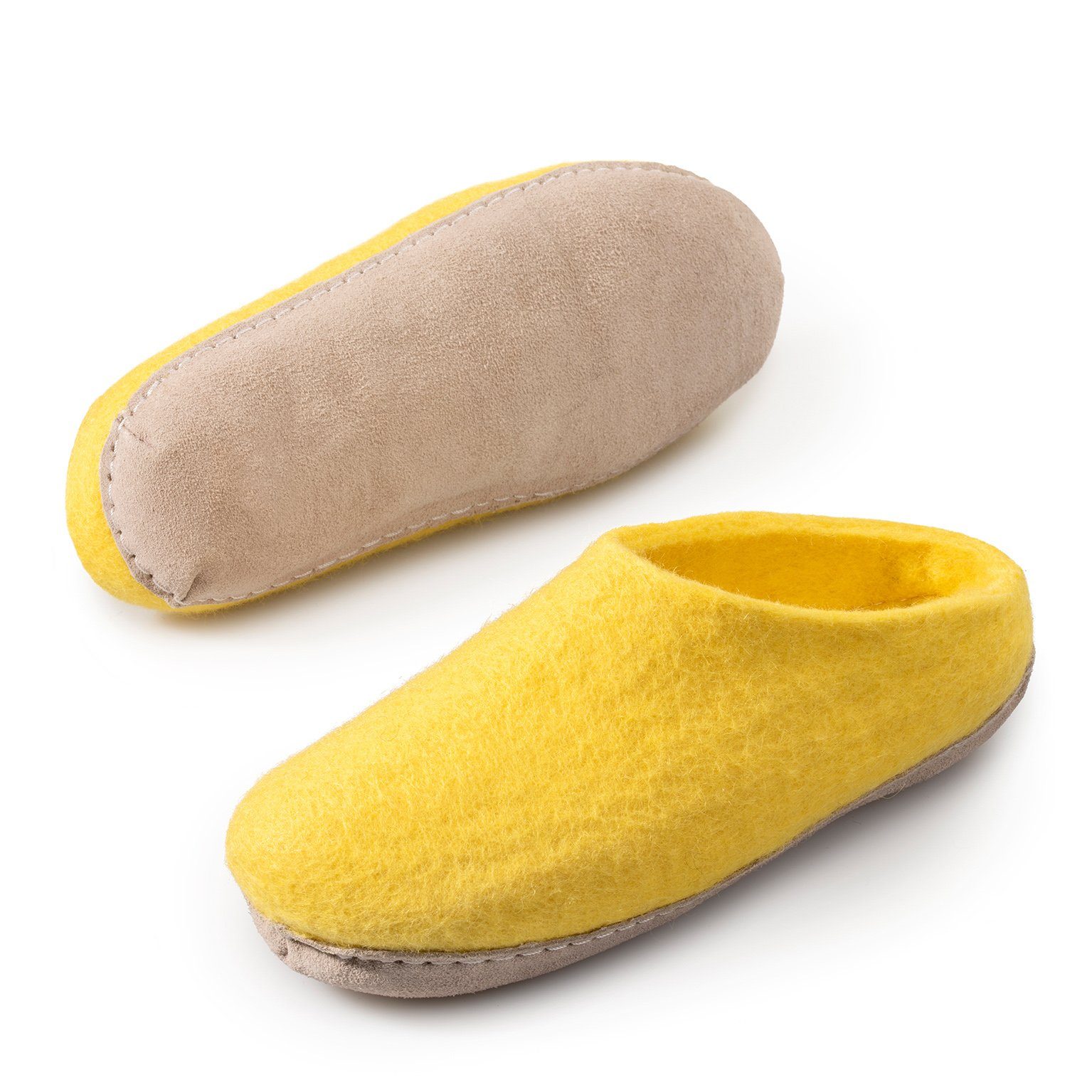 naturling Filz Damen Pantoffel Hausschuh (mit bequemer) Ledersohle