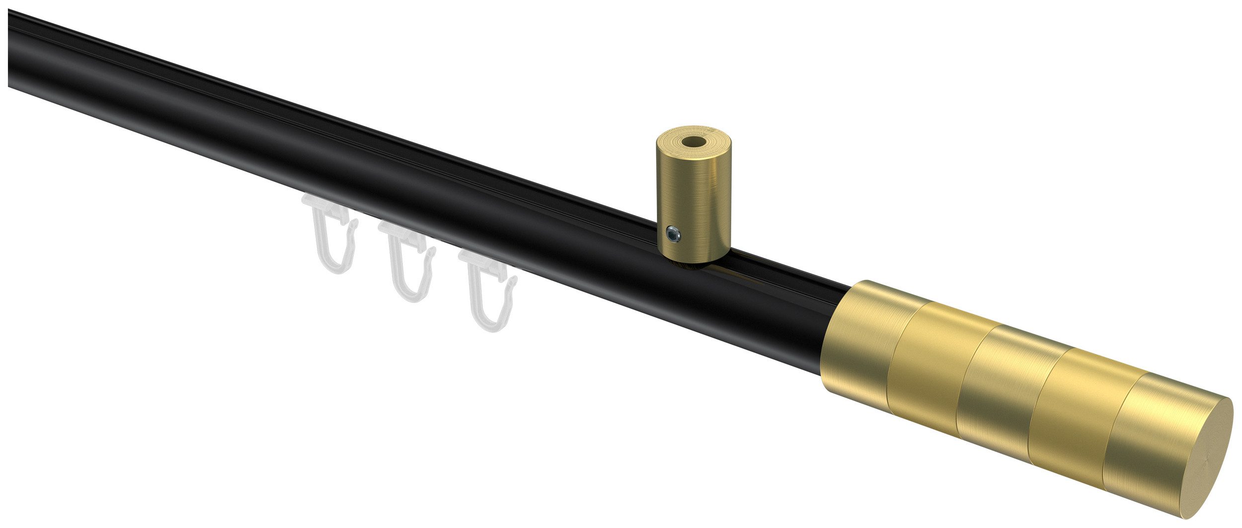 INTERDECO Innenlaufschiene Sonius Mavell, Ø 20 mm, 1-läufig, Fixmaß, kürzbar, Deckenmontage, Aluminium, Schwarz / Messing-Optik / Bicolor