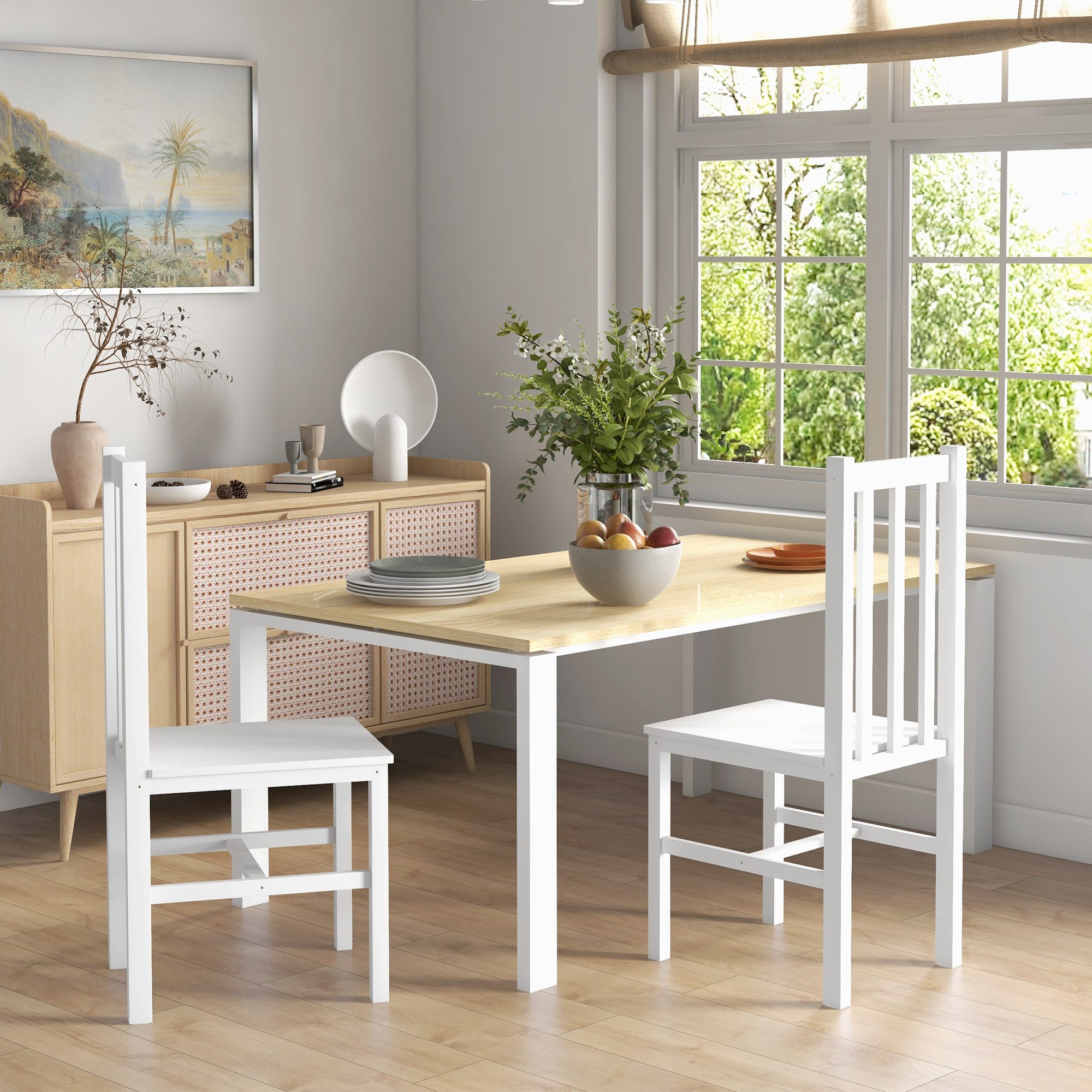 HOMCOM Esszimmerstuhl Essstuhl, Wohnzimmerstuhl mit Rückenlehne, belastbar bis 120 kg (Küchenstuhl, 2 St), für Esszimmer, Küche, Weiß
