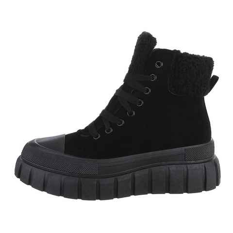 Ital-Design Damen Schnürschuhe Freizeit Sneakerboots Keilabsatz/Wedge Sneakers High in Schwarz