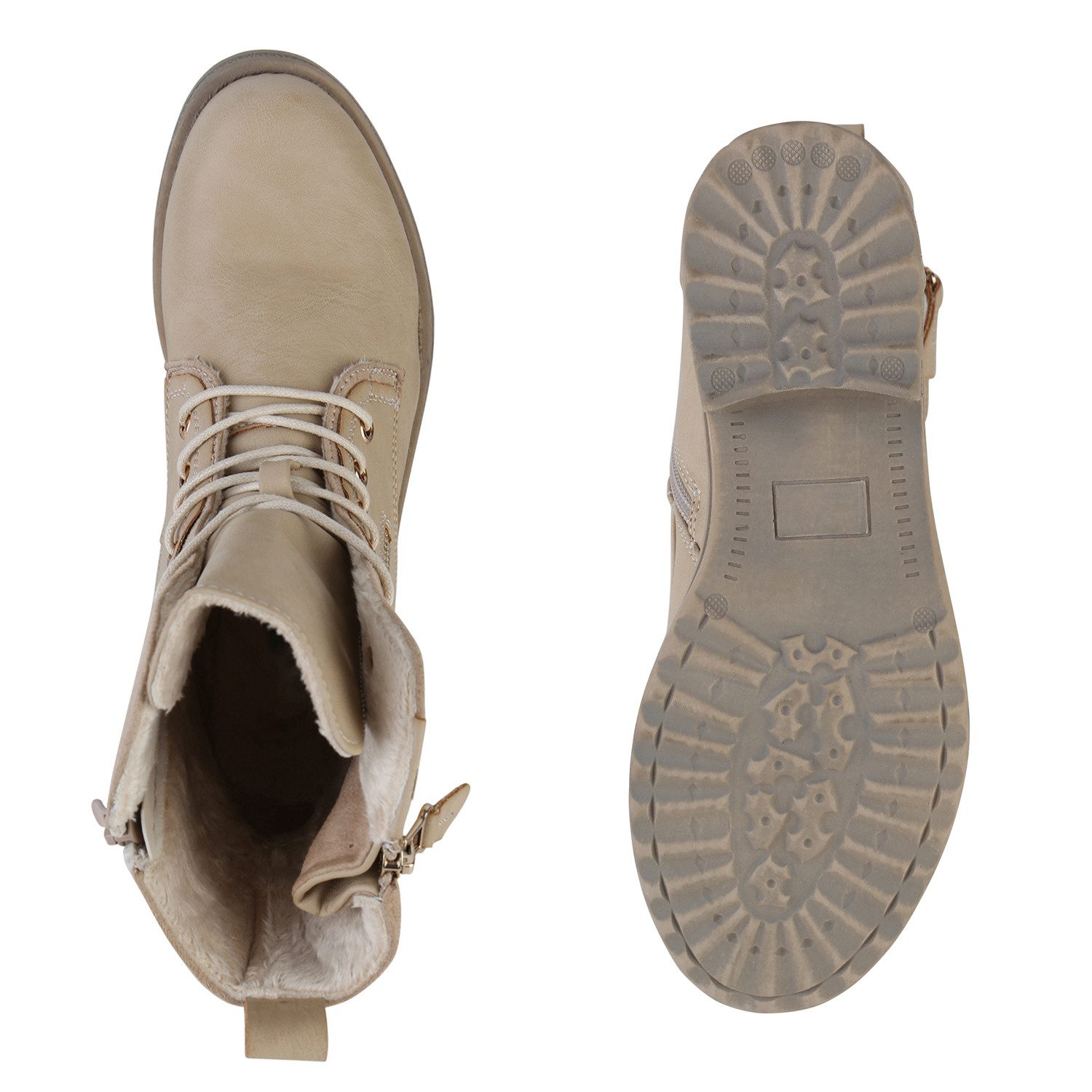 VAN HILL 841451 Schnürstiefelette Damen Leicht Gefüttert Schnürstiefeletten Stiefelette Zipper Schuh