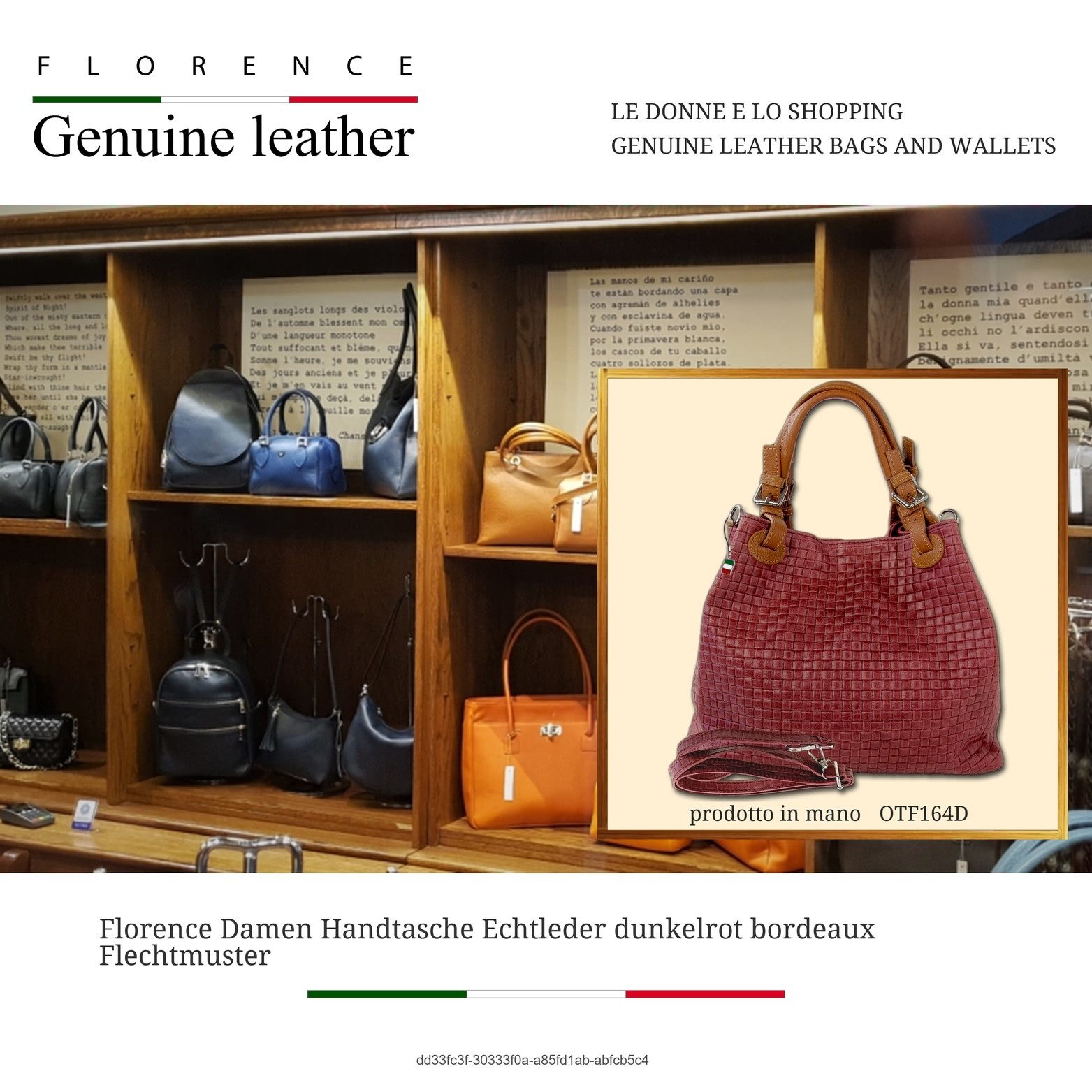 FLORENCE Umhängetasche Florence Damen Handtasche Echtleder (Umhängetasche, Umhängetasche), Damen Tasche Echtes Leder dunkelrot, bordeaux, geprägtes Flechtmuster