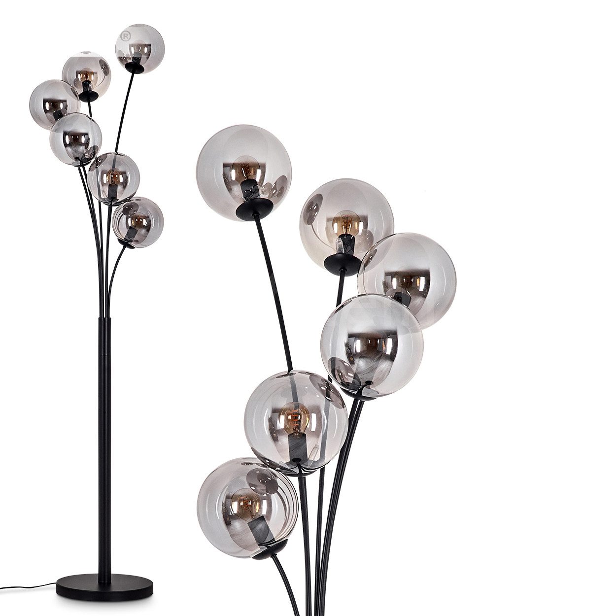 hofstein Stehlampe Stehlampe aus Metall/Glas in Schwarz/Rauchfarben, ohne L günstig online kaufen