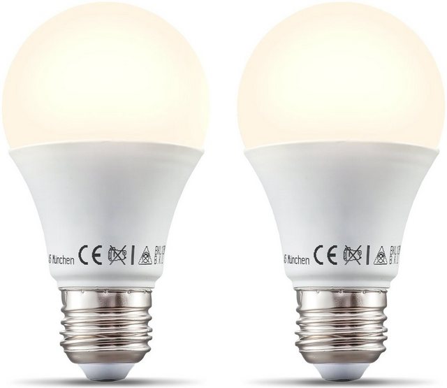 B.K.Licht LED-Leuchtmittel, E27, 2 Stück, Warmweiß, Smart Home LED-Lampe RGB WiFi App-Steuerung dimmbar Glühbirne 9W 806 Lumen-Otto