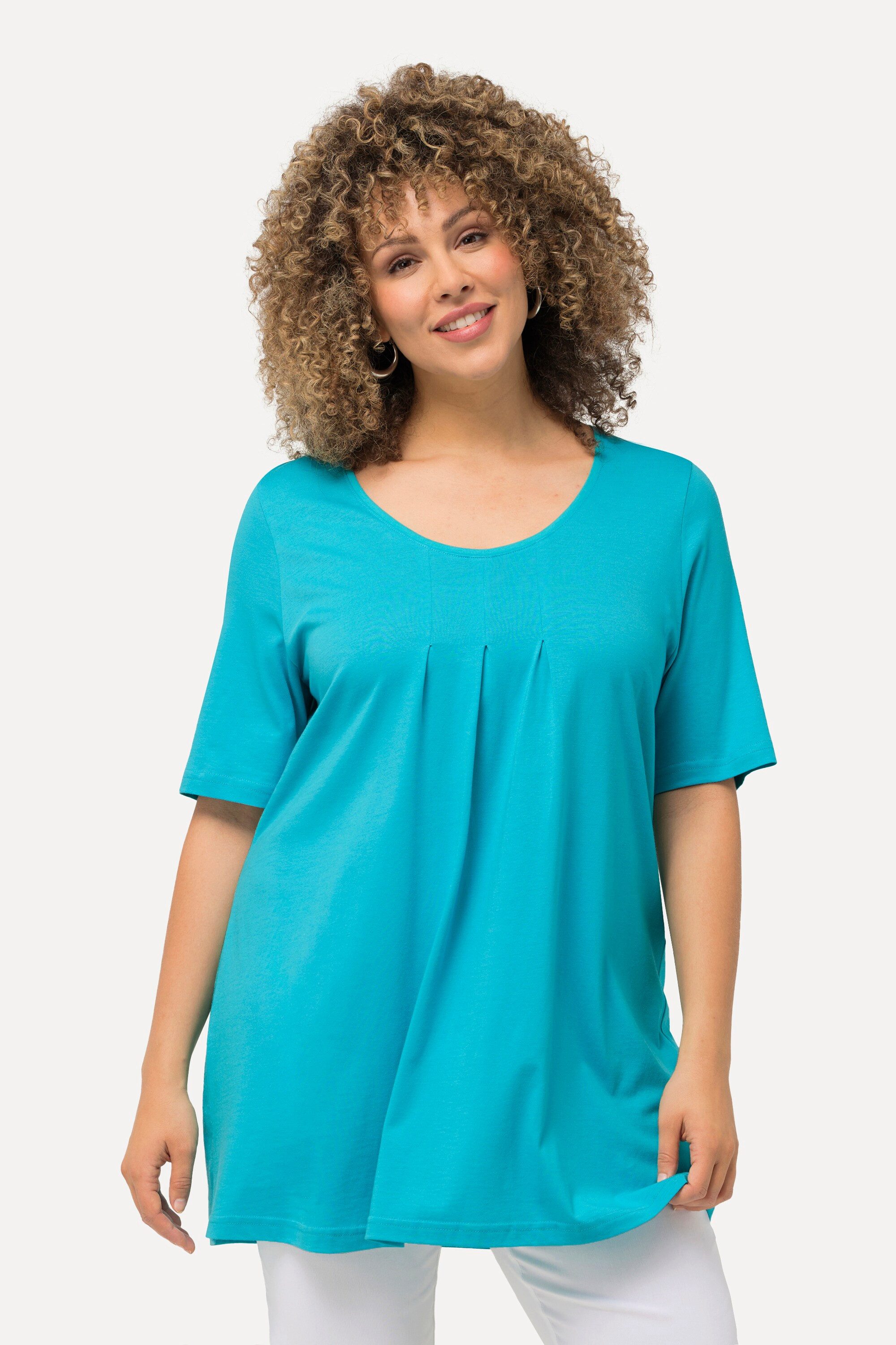 Ulla Popken T-Shirt T-Shirt Zierfalten A-Linie Rundhals Halbarm Modal günstig online kaufen