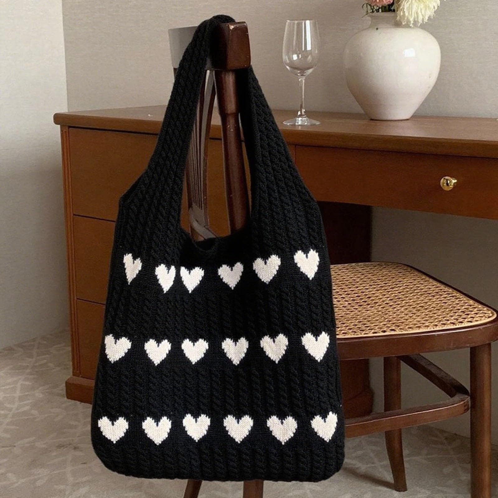 FOUORTUNATE-BEE Schultertasche Gestrickte Schultertasche Gehäkelte Tasche Damen Gestrickte Tasche (Leichte Strick-Tote Tasche Umhängetasche)