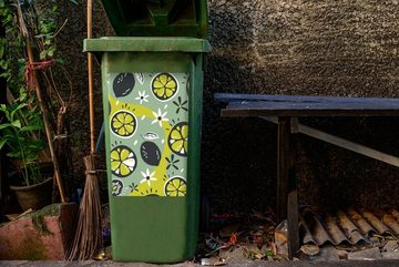 MuchoWow Wandsticker Sommer - Obst - Blumen - Grau (1 St), Mülleimer-aufkleber, Mülltonne, Sticker, Container, Abfalbehälter