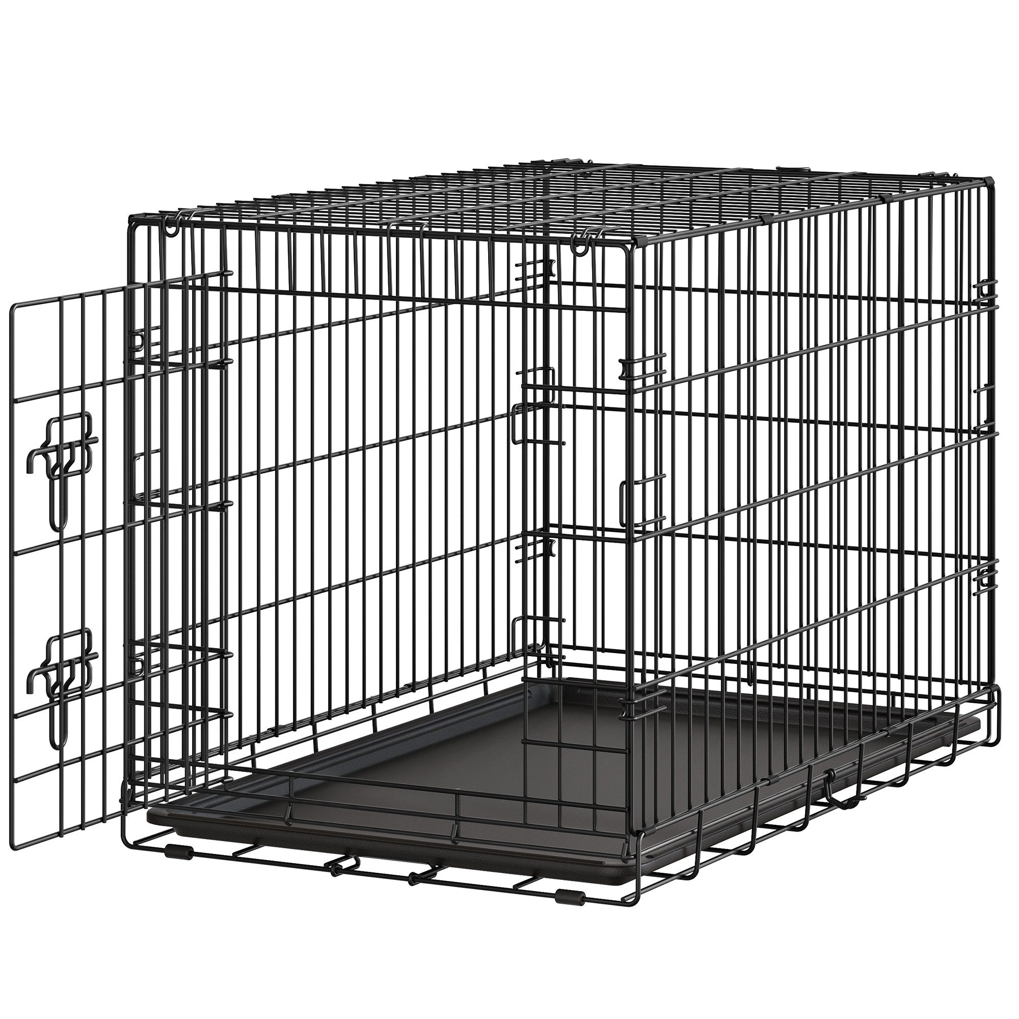 FEANDREA Tiertransportbox Faltbarer Hundekäfig mit Tür und Kunststoffschale, für mittelgroße Hunde von 10 bis 25 kg, 92,5 x 58,2 x 63,4 cm