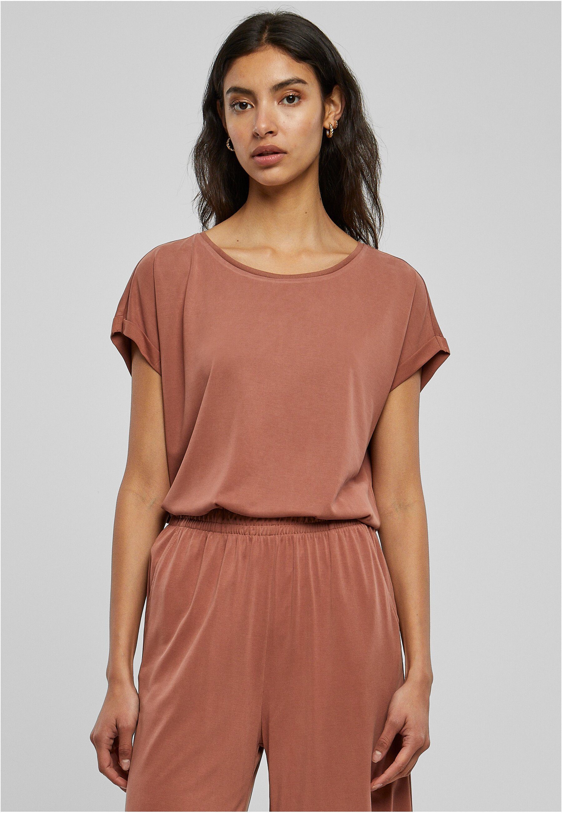 Kurzarmshirt URBAN CLASSICS Damen Tee (1-tlg) terracotta Modal Ladies Extended Shoulder