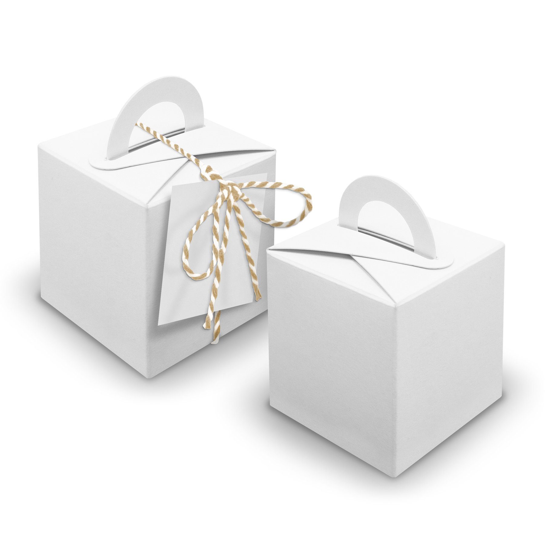 itenga Geschenkpapier V23 24x Würfelbox mit Griff weiß + Garn beige + Anhänger