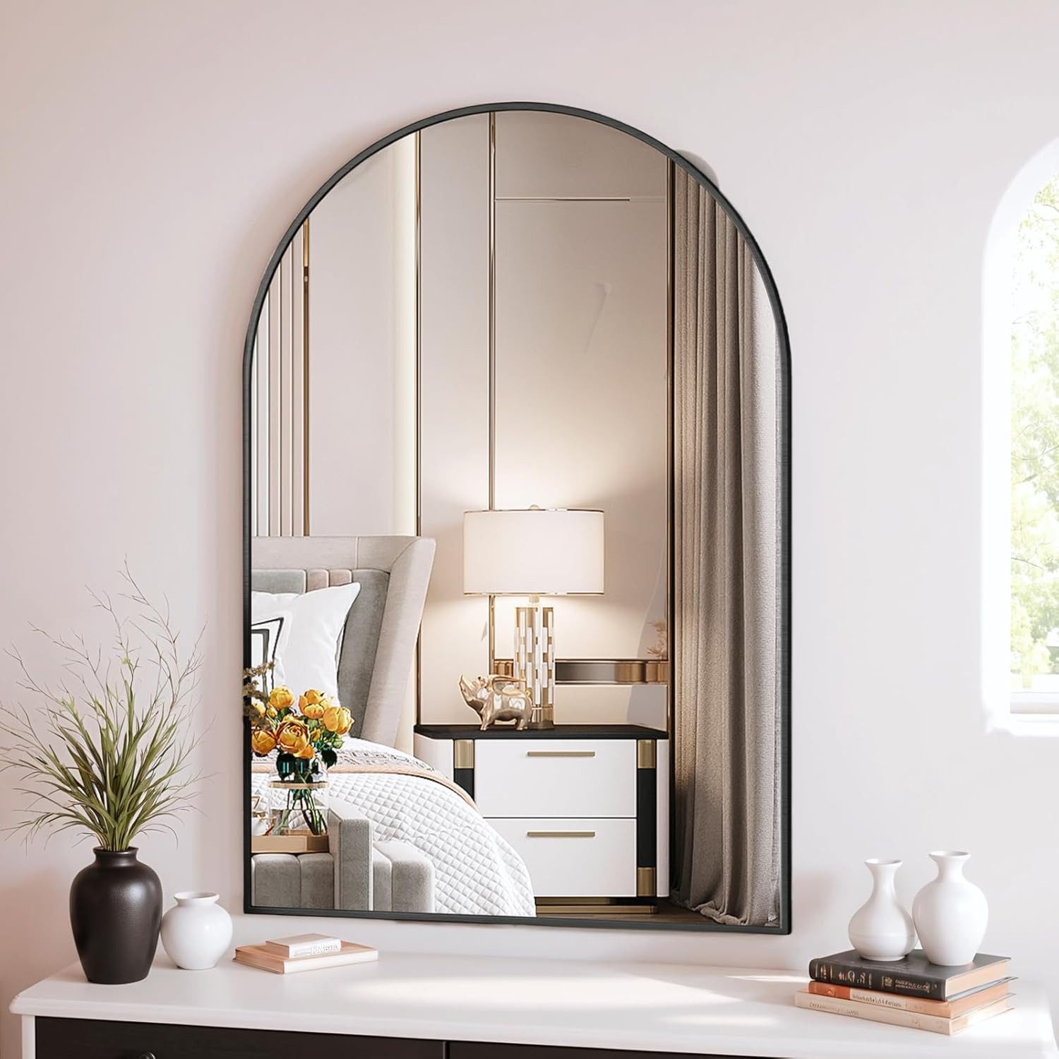 TLGREEN Wandspiegel (Bogen Wandspiegel mit Gold, 66x96cm, Bogen Halbkreisfö günstig online kaufen