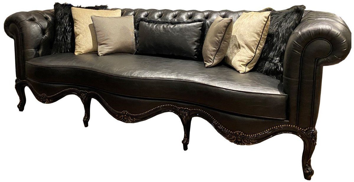 Casa Padrino Chesterfield-Sofa Luxus Barock Chesterfield Leder Sofa Schwarz 250 x 95 x H. 83 cm - Echtleder Wohnzimmer Sofa im Barockstil - Edel & Prunkvoll | Chesterfield-Sofas