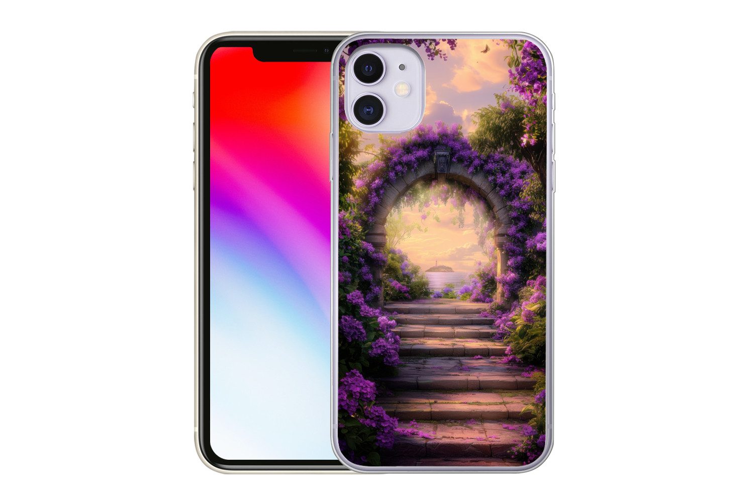 MuchoWow Handyhülle für Apple iPhone 11 Tor - Lila - Blumen, Smartphone-Bumper, Print, Handy Schutzhülle Dünn