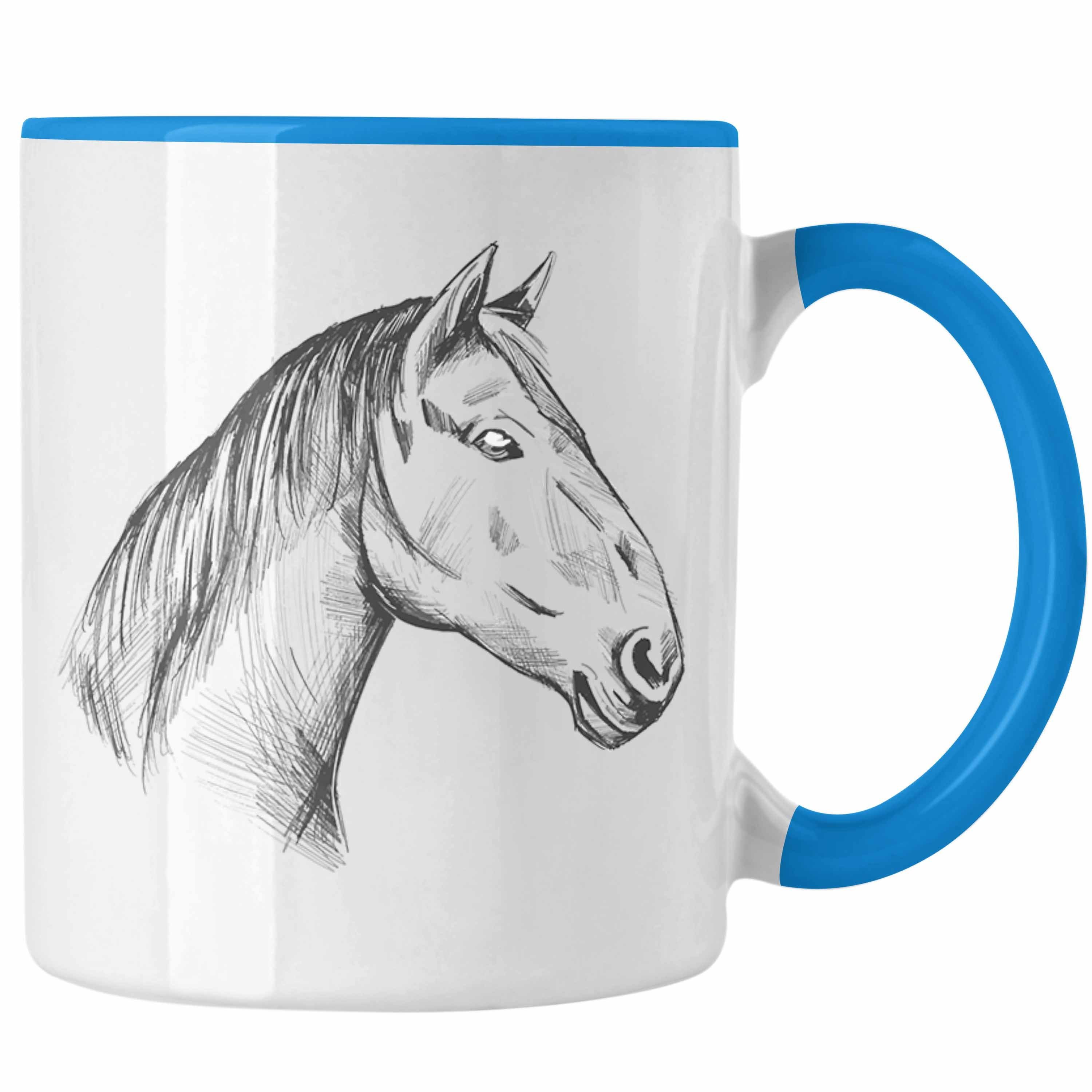 Trendation Tasse Pferde Tasse Lustig Reiterin Geschenk Pferde Geschenke Mädchen Pferdeliebhaber Blau