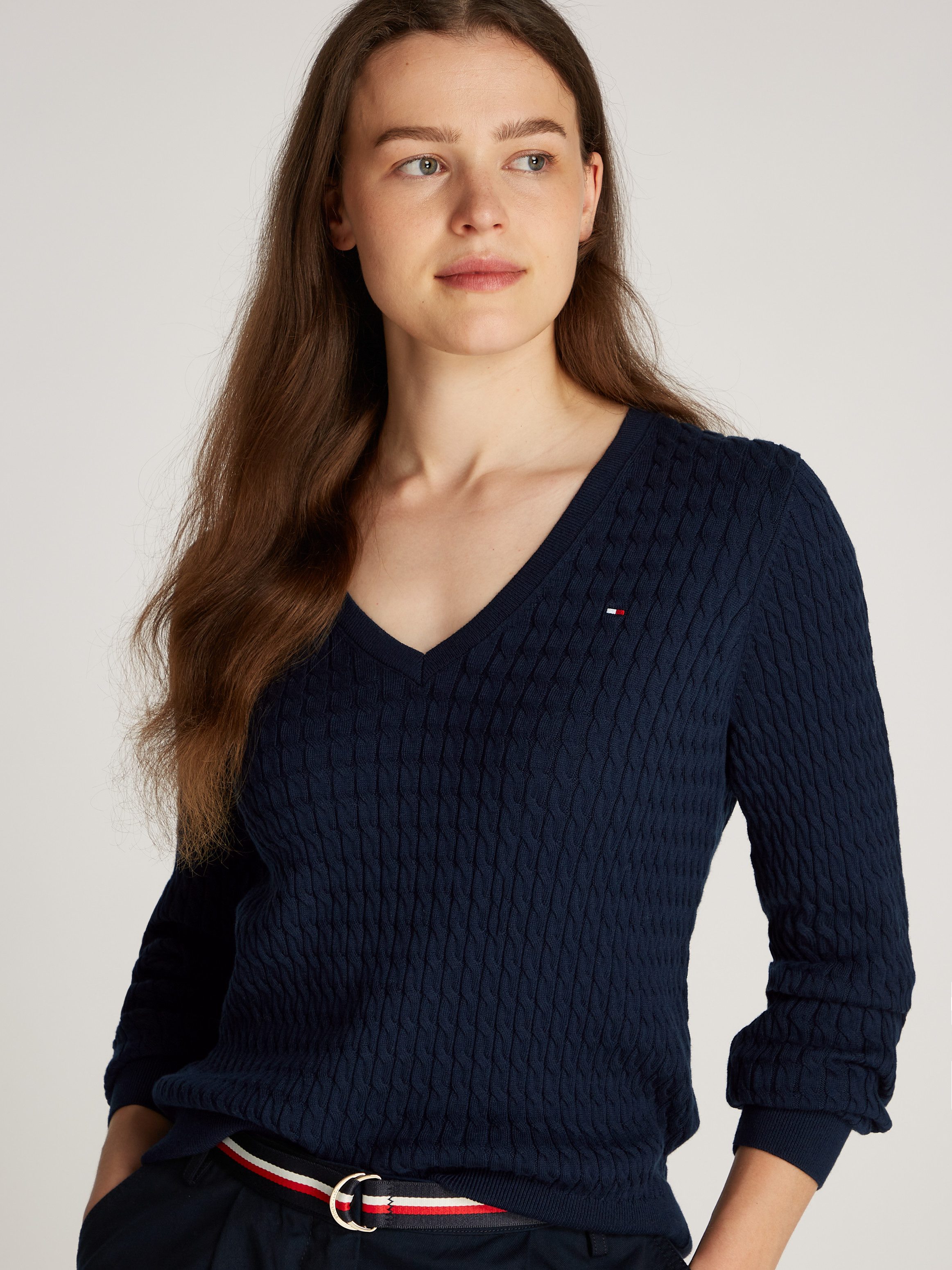 Tommy Hilfiger V-Ausschnitt-Pullover CO CABLE V-NK günstig online kaufen