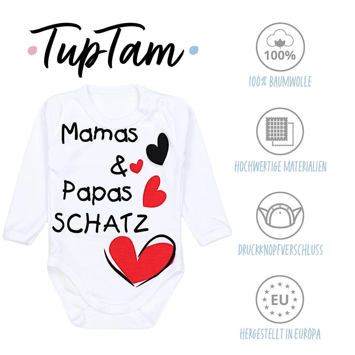 Baby Langarm-Body Weiß 5er mit Aufdruck Elefant Papas Ecru Mamas Maus TupTam Set Schatz Teddy Langarmbody Unisex Rosa TupTam