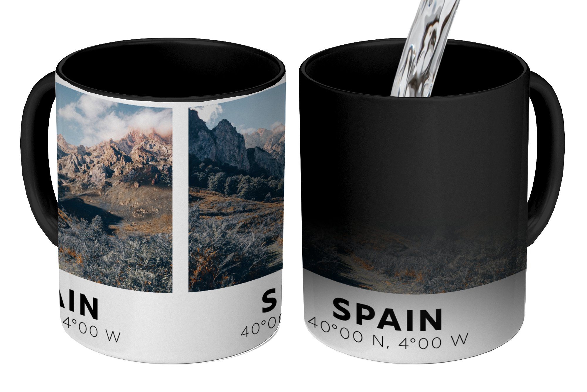 MuchoWow Tasse Farbwechsel, Zaubertasse, Teetasse, - Keramik, Sommer, - Spanien Geschenk Berge Kaffeetassen