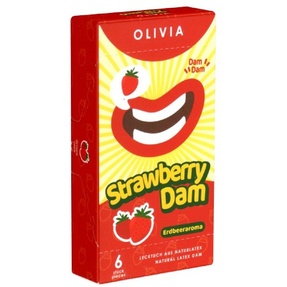 Olivia Kondome Olivia Dams, aromatisierte Lecktücker für hygienischen Oralverkehr Variante: Strawberry, 6 St., farbige Lecktücher mit Aroma - rot mit Erdbeer-Duft