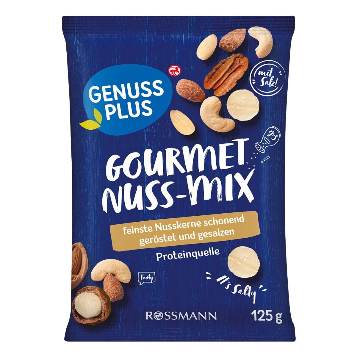 GENUSS PLUS Nüsse Gourmet Nuss Mix geröstet und gesalzen, 125 g, vegan / glutenfrei / laktosefrei*