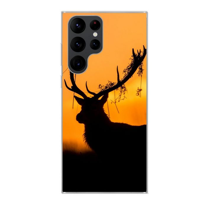 MuchoWow Handyhülle Hirsch - Orange - Scherenschnitt - Tiere - Natur Phone Case Handyhülle Samsung Galaxy S22 Ultra Silikon Schutzhülle