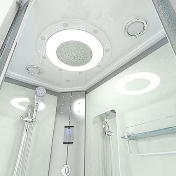 AcquaVapore Komplettdusche Dusche Duschkabine D60-70M0R Weiß 80x120, Sicherheitsglas ESG, inklusive Duschwanne, Höhenverstellbar, Mit Bauanleitung, Mit Beleuchtung, Mit Spiegel, Gehä