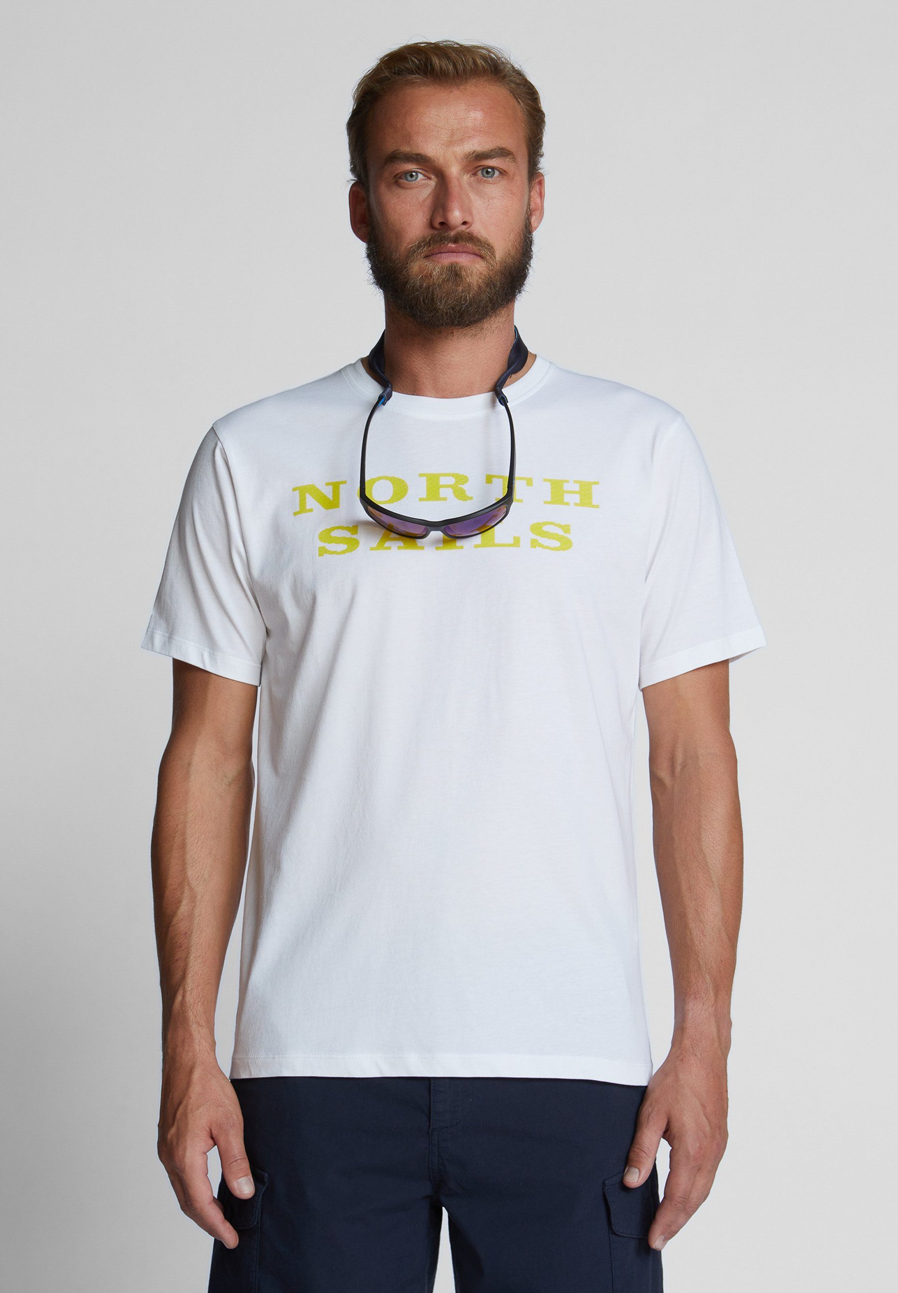 weiss T-Shirt mit North T-Shirt Schriftzug Sails