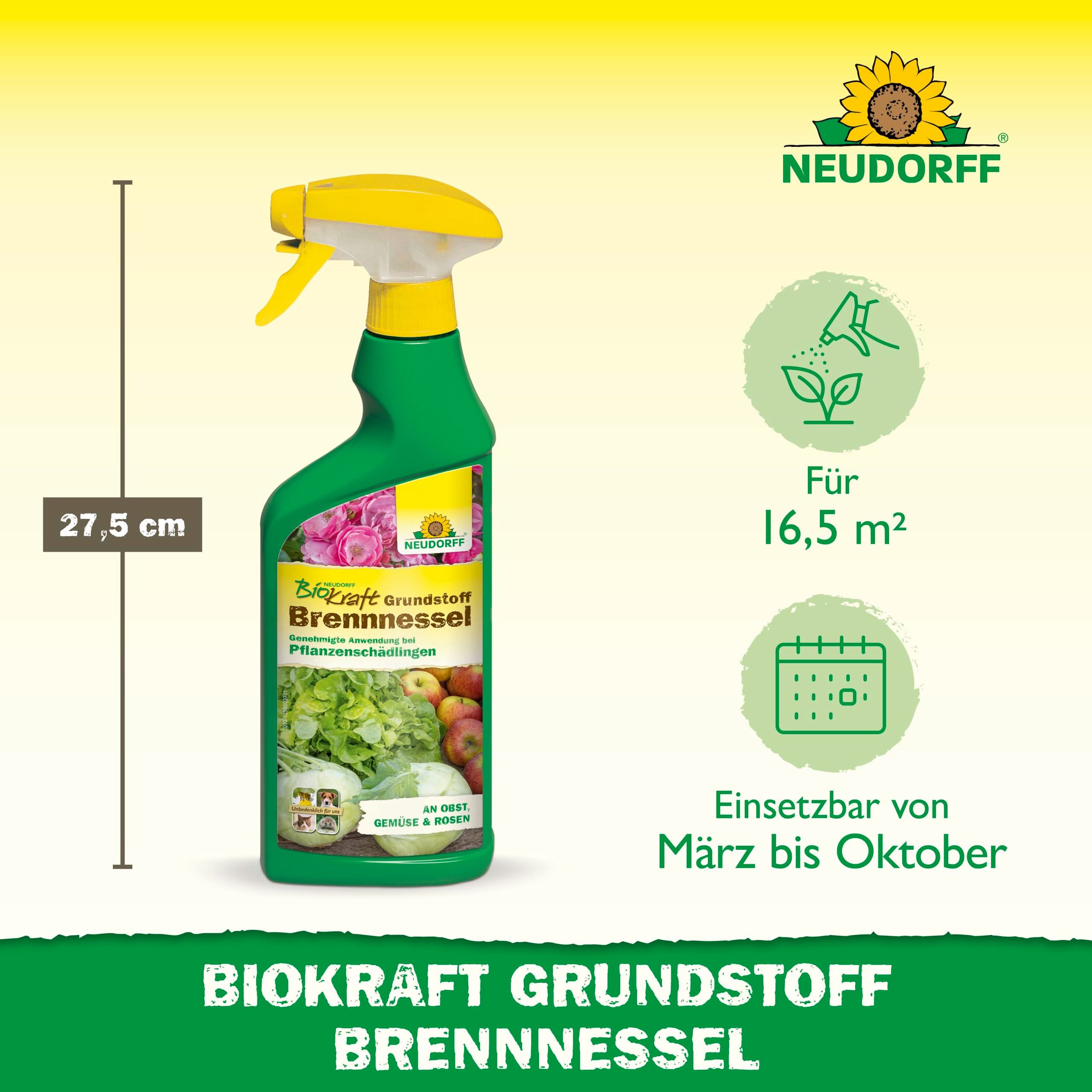 Neudorff Insektenspray Neudorff BioKraft Grundstoff Brennnessel AF 500 ml für 16,5m², 0.5 l, Anwendungsfertiges Spray zur Abwehr von Schädlingen an Obst, Gemüse und Zierpflanzen, Anwendungsfertiger Brennnessel-Grundstoff