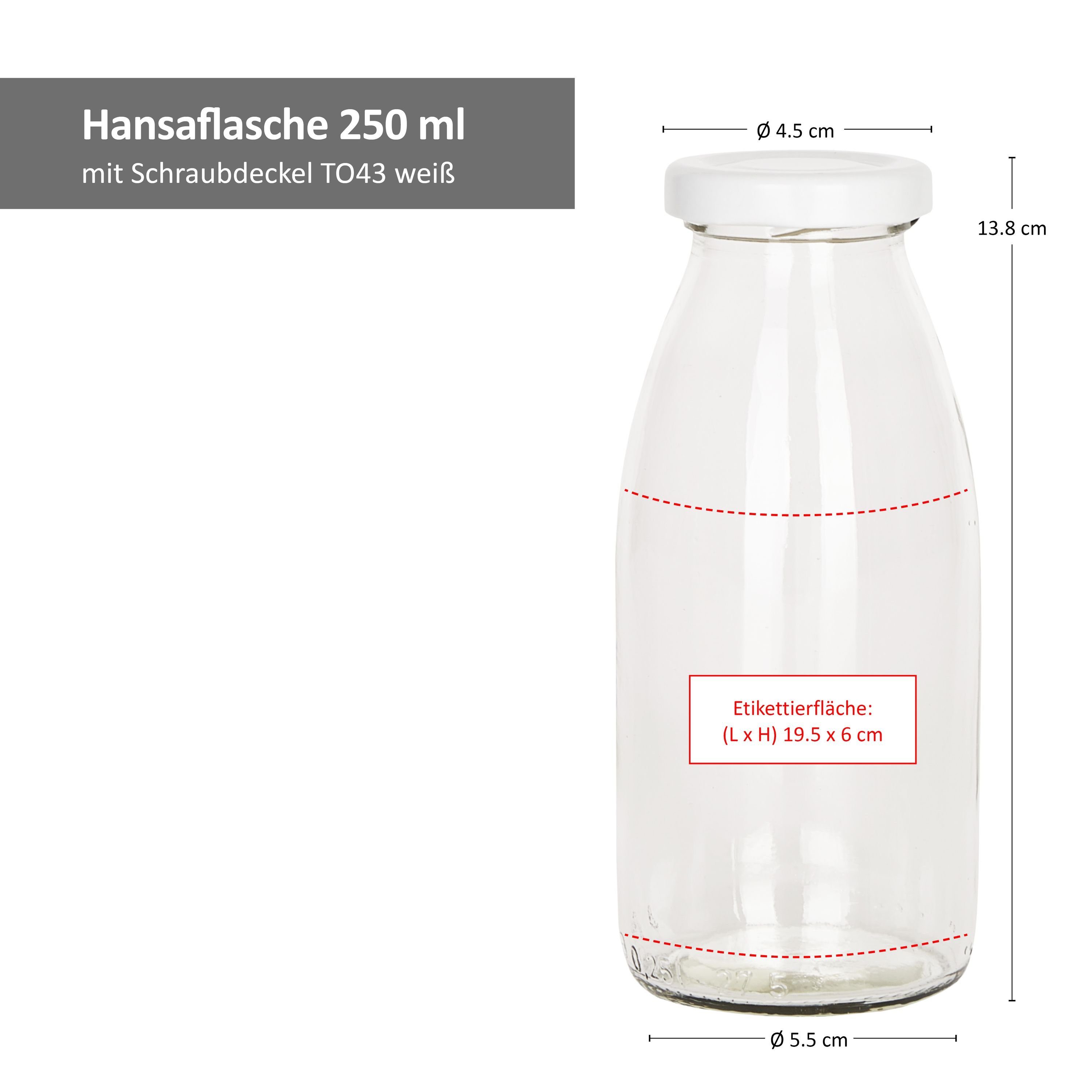 Deckel 250ml 12er Set MamboCat 43 To Vorratsglas Hansaflasche Glas weiß,