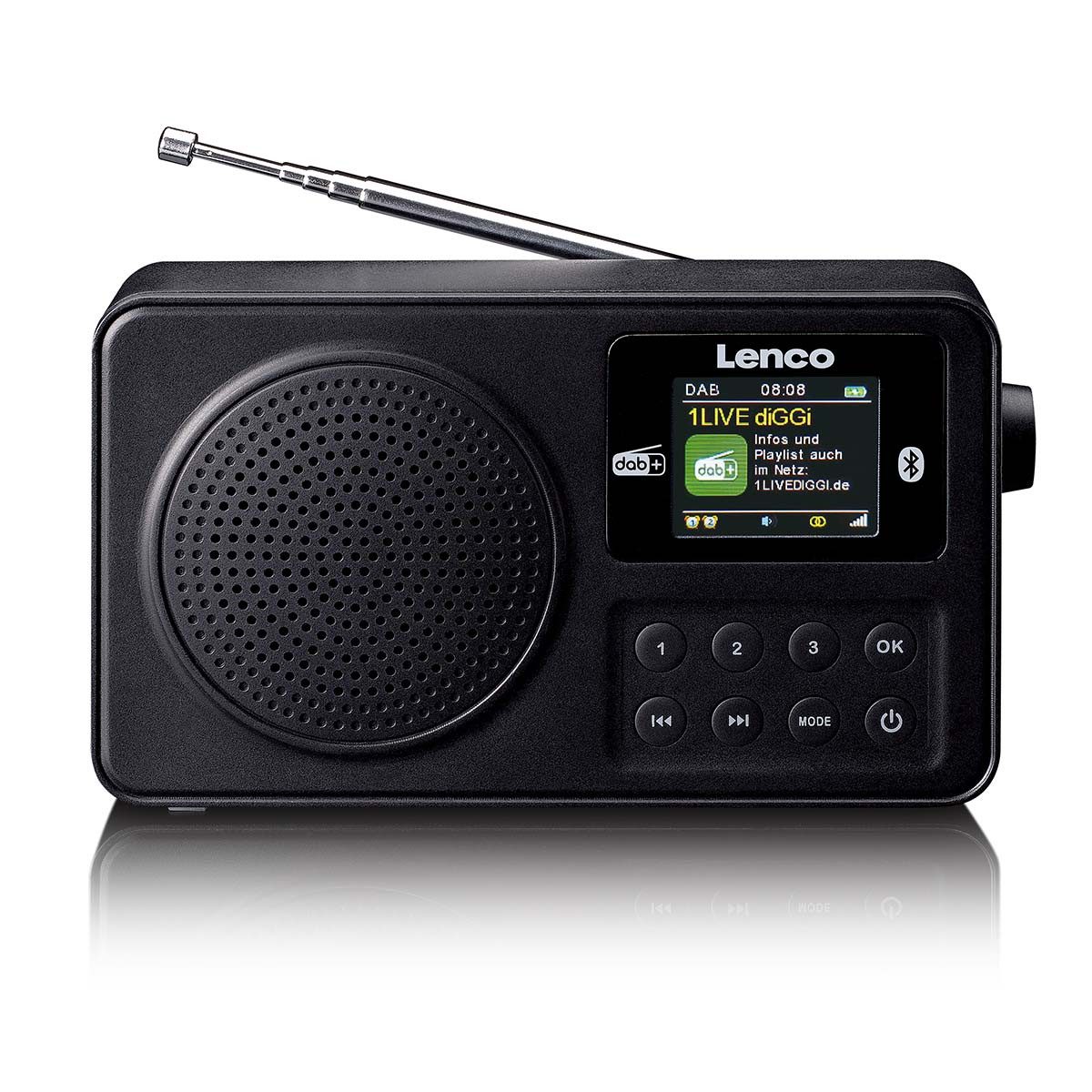 Lenco PDR-033BK Radio (DAB+ Radio,Tragbares Radio, 2 W, DAB+/FM, Bluetooth 5.3, bis zu 10 Stunden kabelloser Musikgenuss)