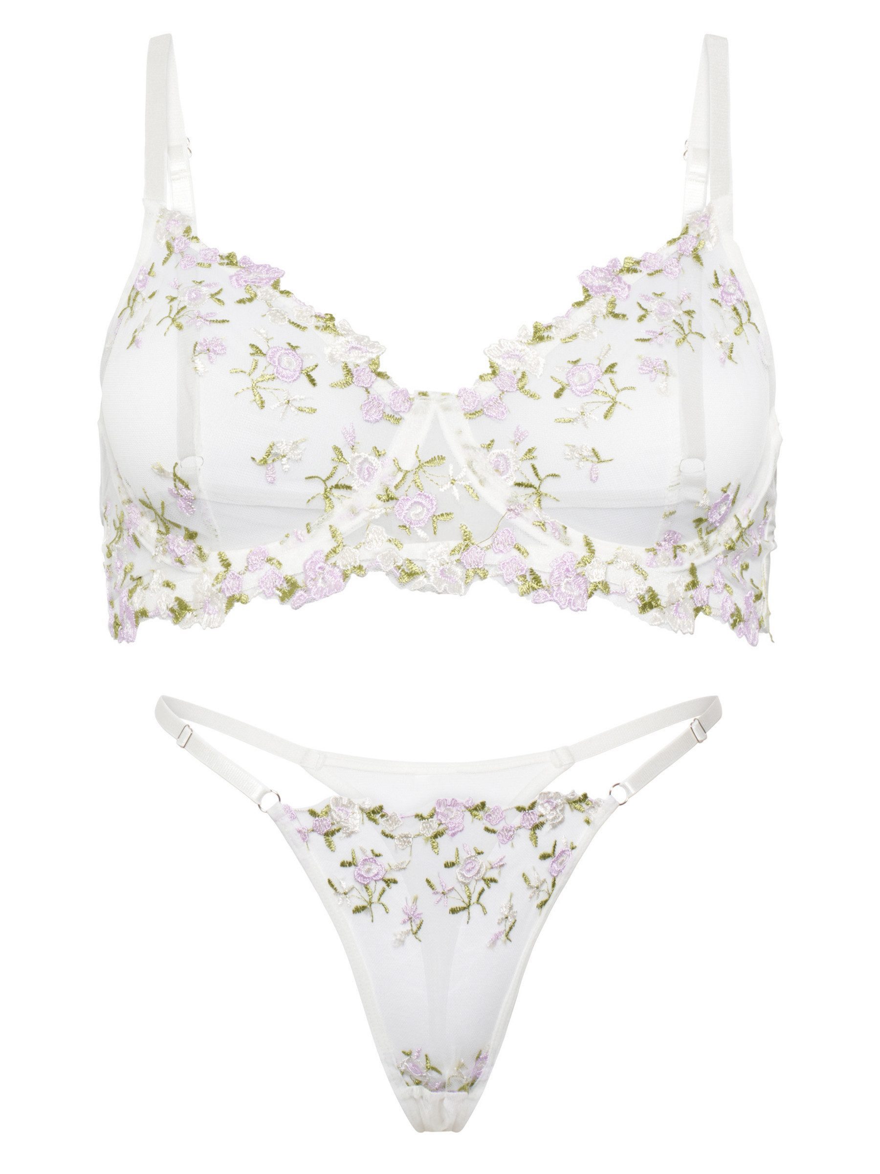 Elegant Love Set: Bügel-BH Dessous-Set aus bestickter Spitze - elegantes BH-Set, Unterwäsche Set (Set, 2-tlg., mit Tanga) BH mit String, Lingerie Set