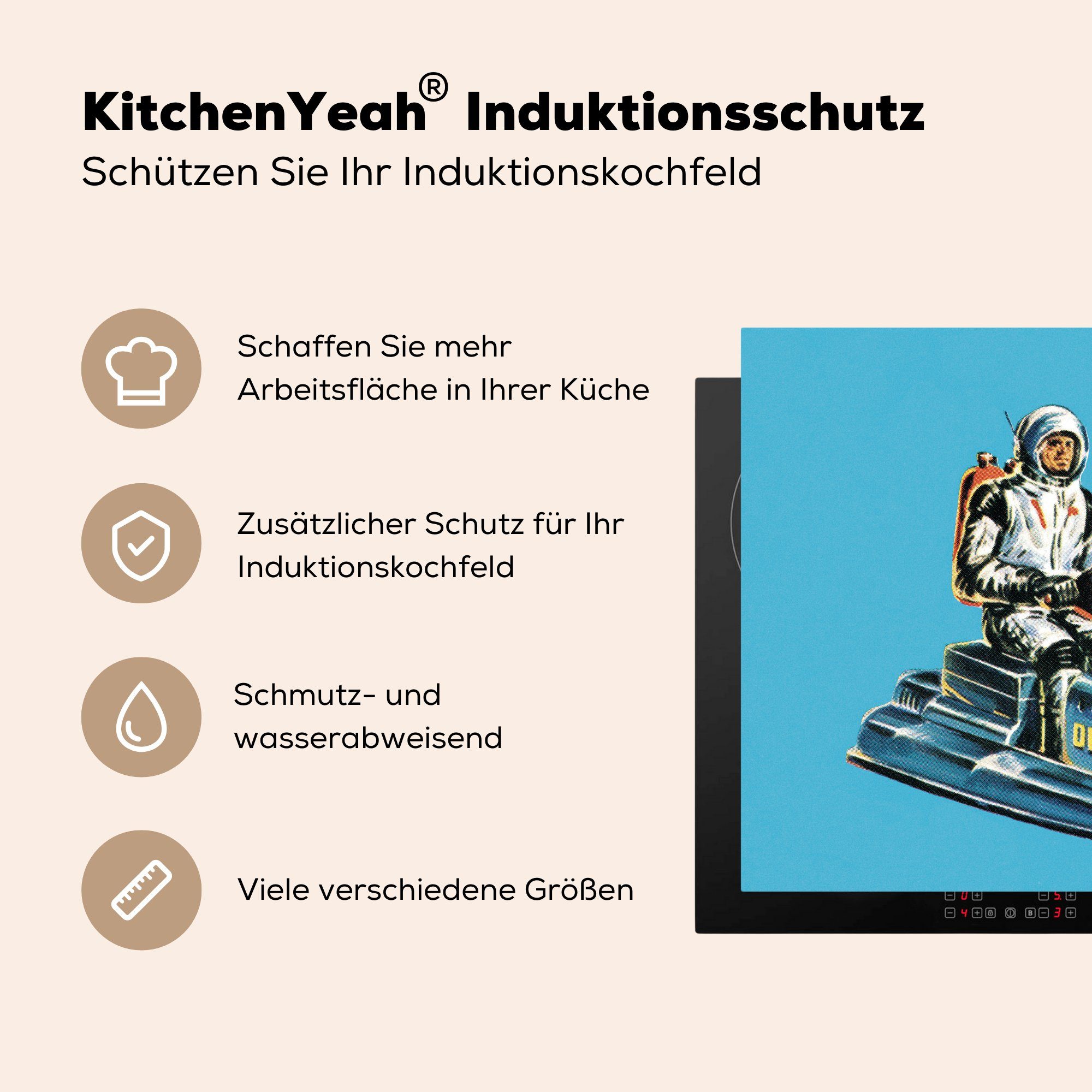 Arbeitsfläche Weltraum-Rollers, 60x52 tlg), nutzbar, MuchoWow Science-Fiction-Illustration Eine eines Vinyl, Mobile (1 cm, Herdblende-/Abdeckplatte Ceranfeldabdeckung