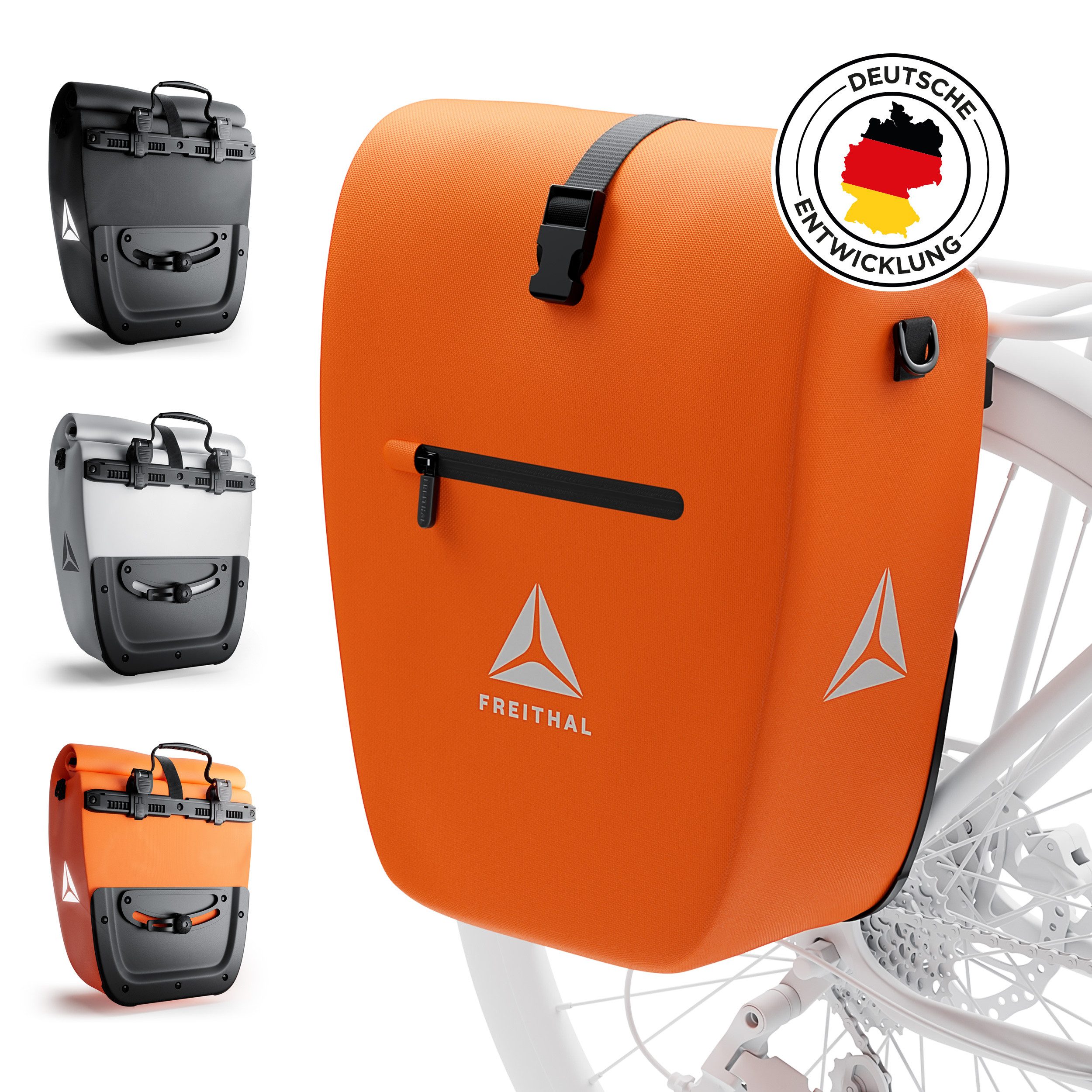 FREITHAL Fahrradtasche Gepäckträger aus recyceltem Gewebe - Gepäckträger- & Umhängetasche 27L (27L), 100% wasserdichte & Reflektierende Fahrradtasche Gepäckträger