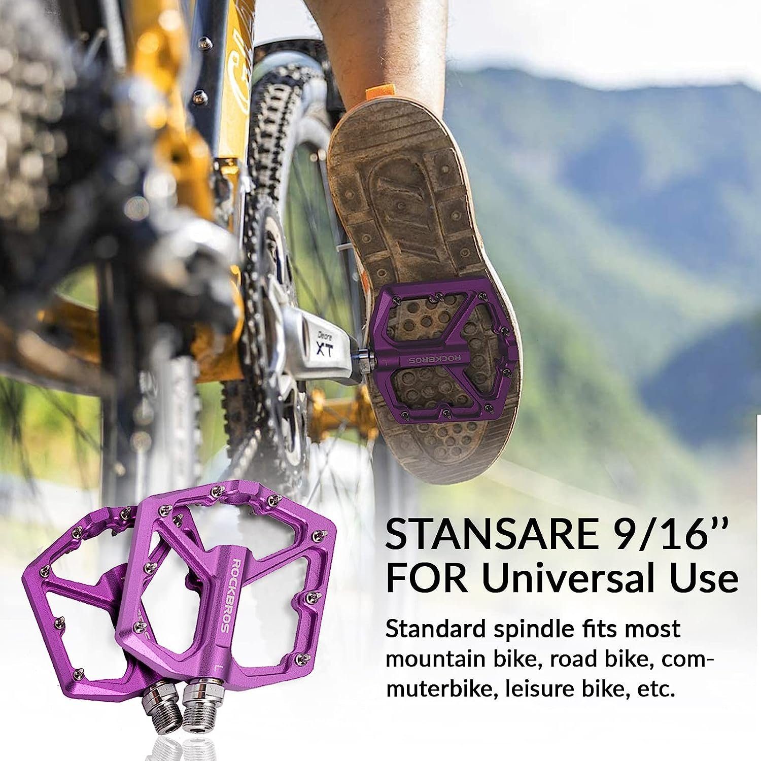 ROCKBROS Fahrradkurbel Rockbros Fahrrad Mtb E-Bike Dirt Aluminium Plattform Pedale Lila