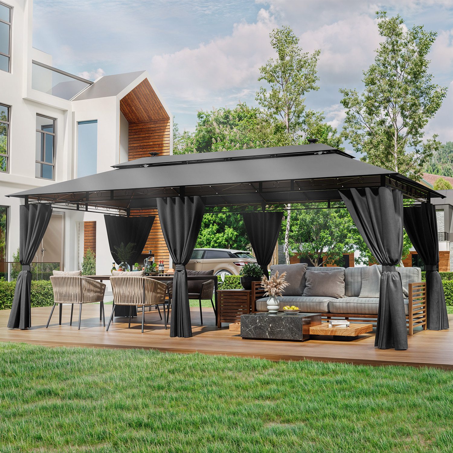 HOMALL Pavillon wetterfestes Gartenpartyzelt mit 6 Seitenwänden, mit Solar- günstig online kaufen