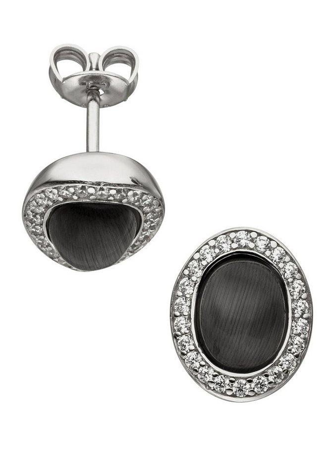 JOBO Paar Ohrstecker Ohrringe mit Mondstein-Imitation und 44 Zirkonia, 925  Silber